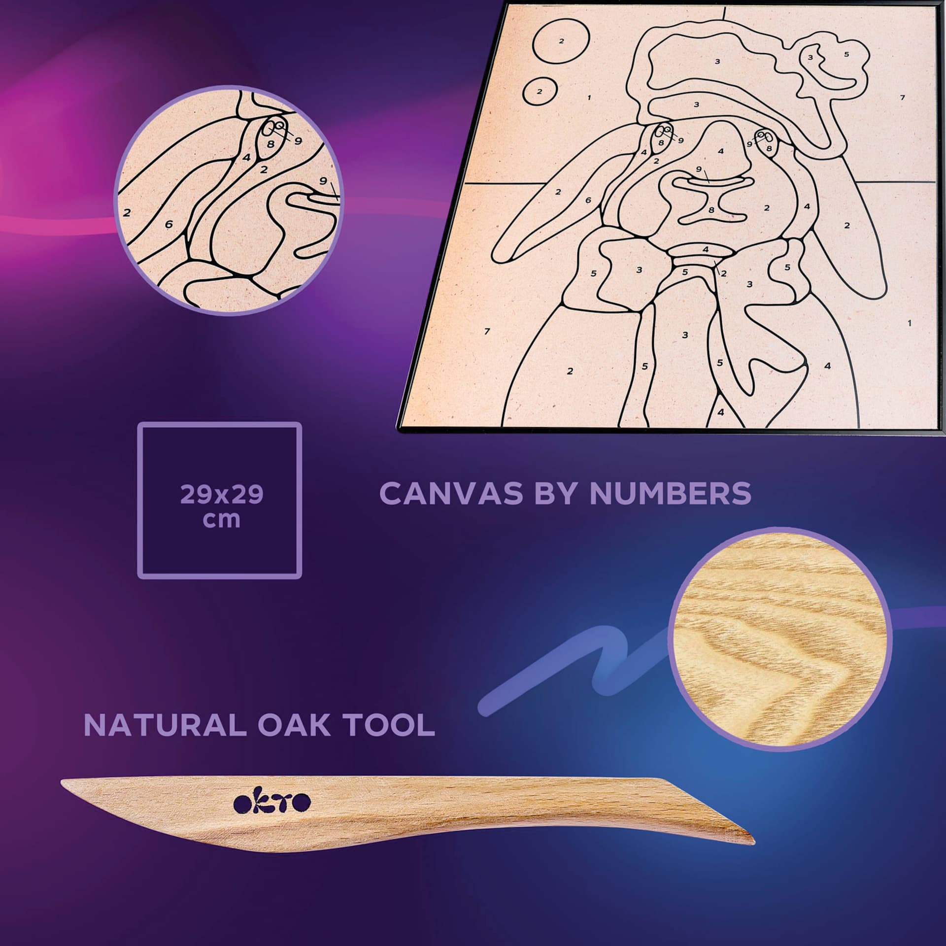 Okto Sensory Art Clay Color By Number Kit - Bunny - canvas by numbers and natural oak tool