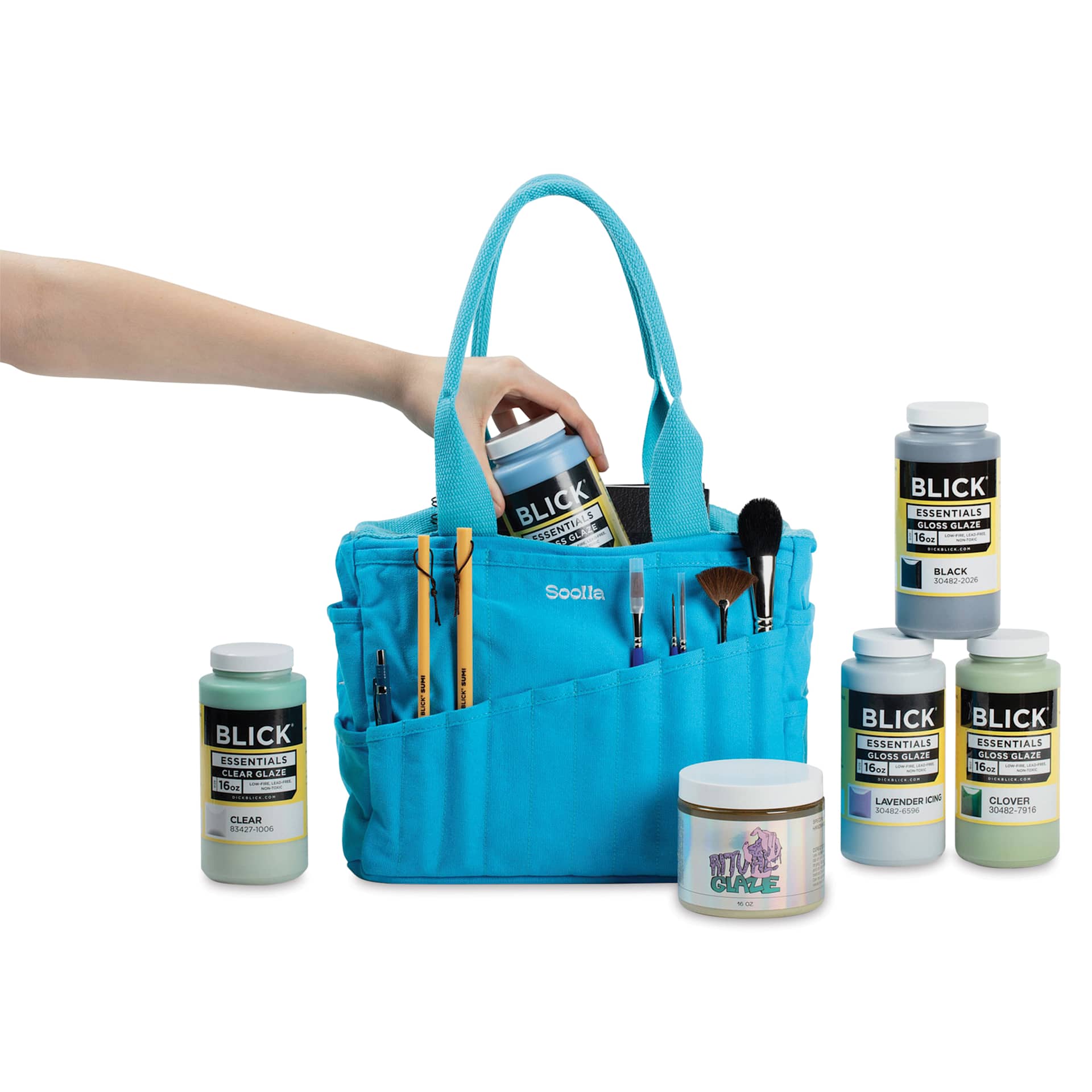 Soolla Studio Art Supply & Pottery Tool Bag - Electric Blue, Blick Exclusive - setting supplies in bag