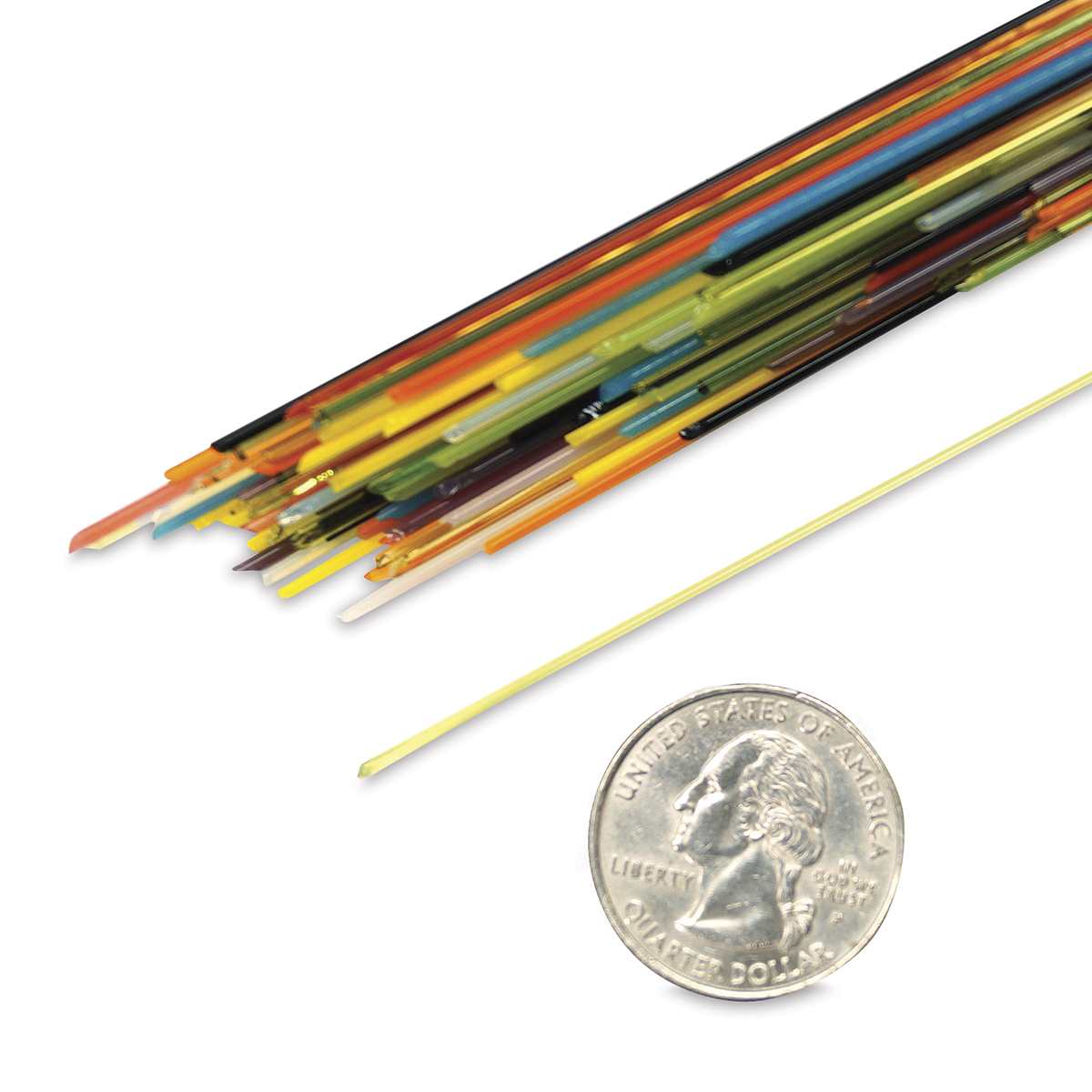 Fuseworks Glass Stringers - Closeup of Stringers with Quarter for size reference

