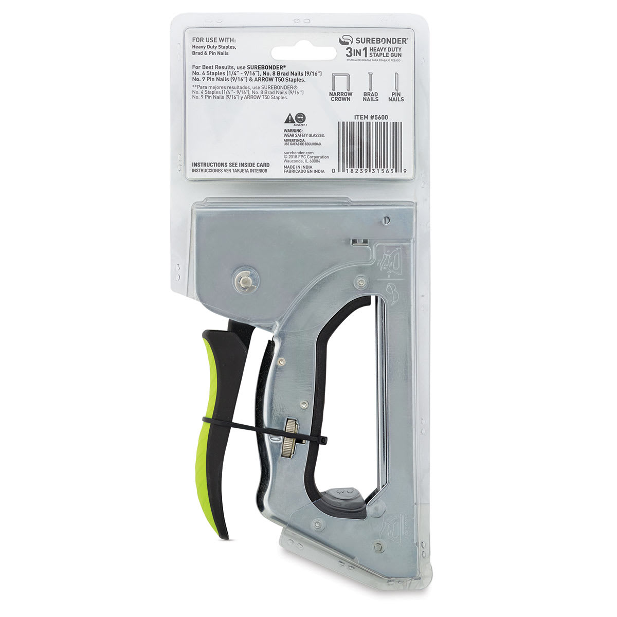 Surebonder 3 in 1 Heavy Duty Staple Gun, Back Of Package