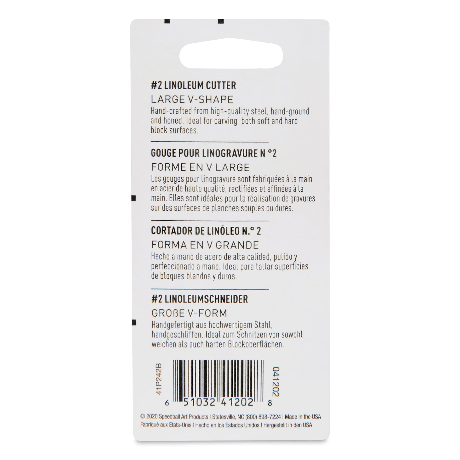 Speedball Linoleum Cutter - Pkg of 2, No. 2 Large V (Back of package)