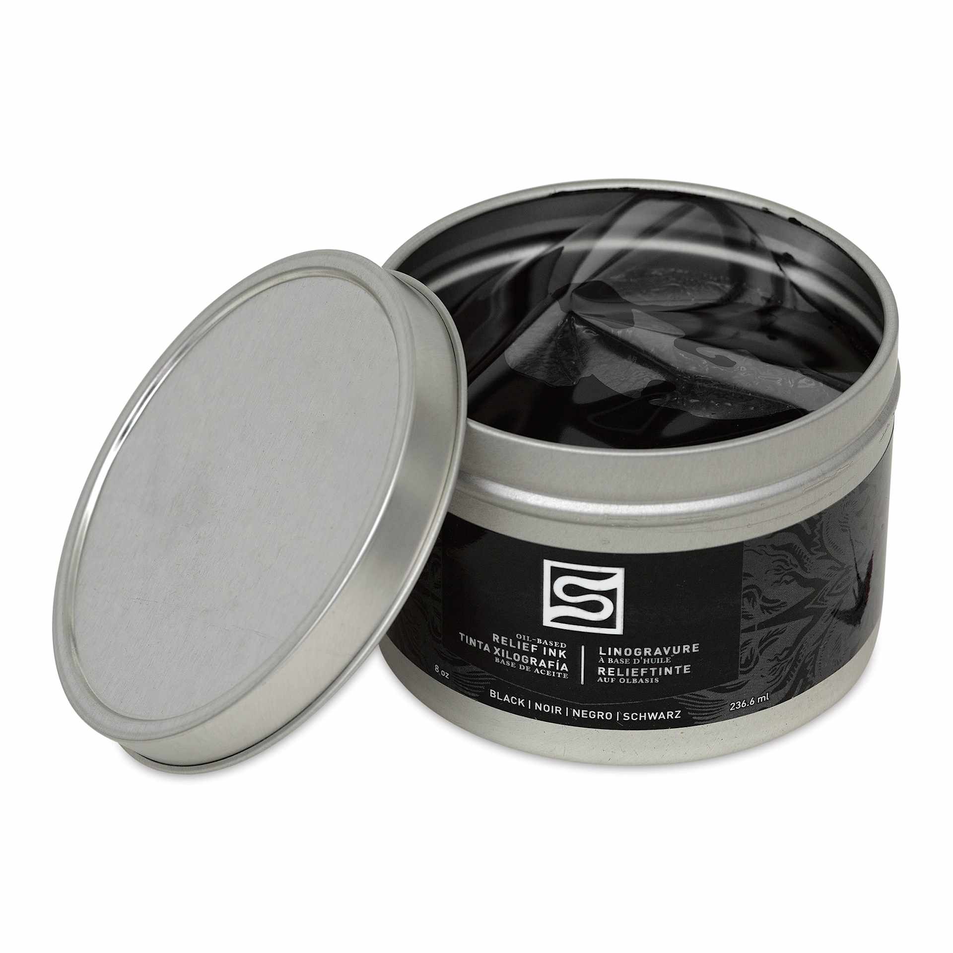 Speedball Oil-Based Relief Ink - Black, 8 oz container with cap off