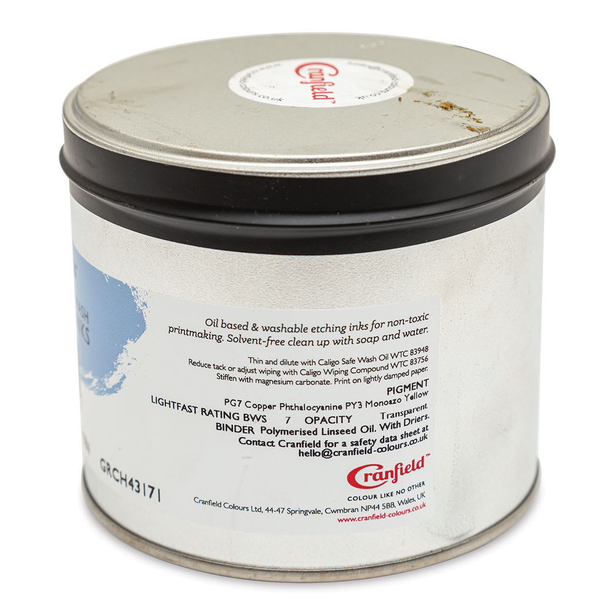 Cranfield Caligo Safe Wash Etching Ink - Phthalo Green, 500 g Can - back