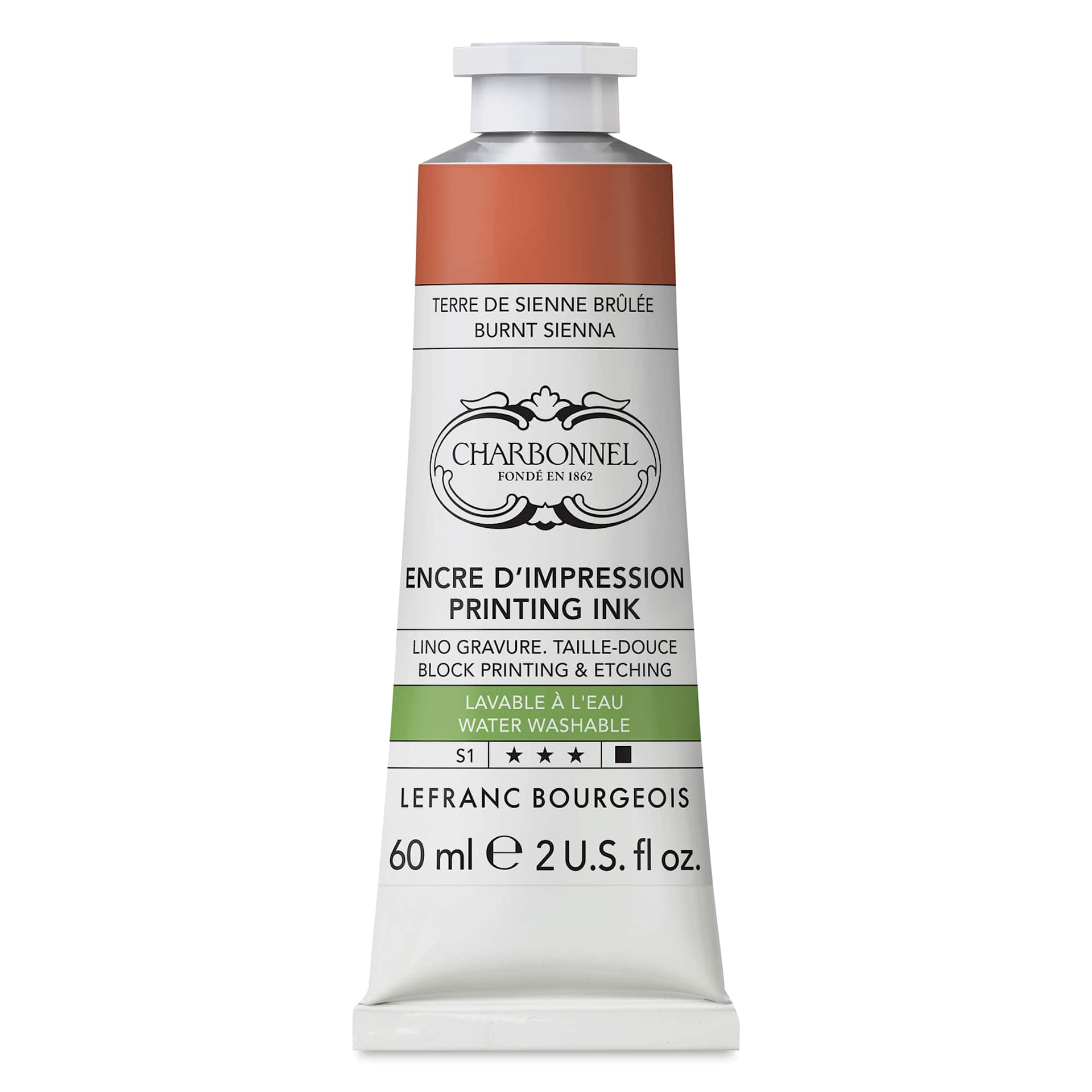Charbonnel Water Washable Printing Ink - Transparent Burnt Sienna, 60 ml