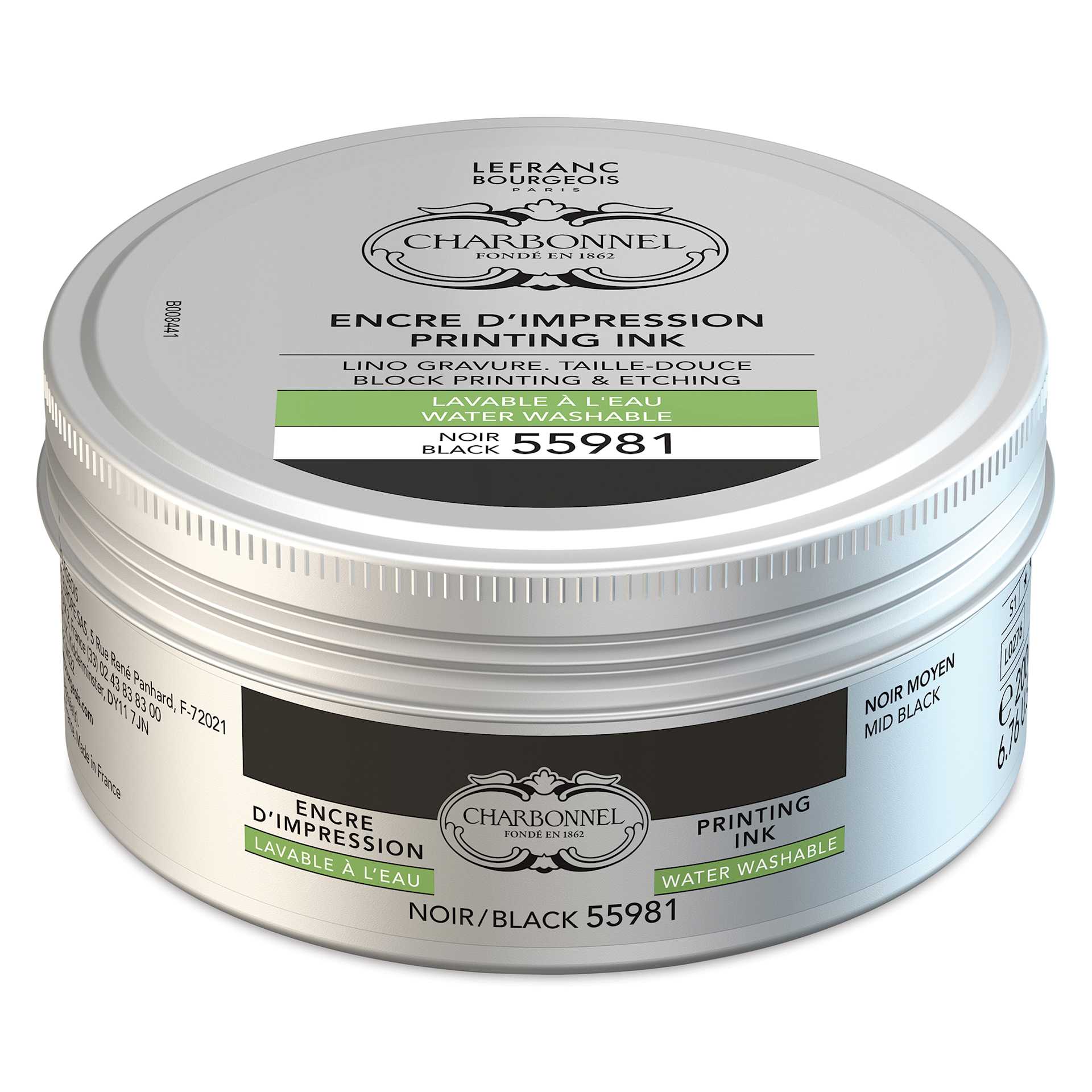 Charbonnel Water Washable Printing Ink - Black 55981, 200 ml