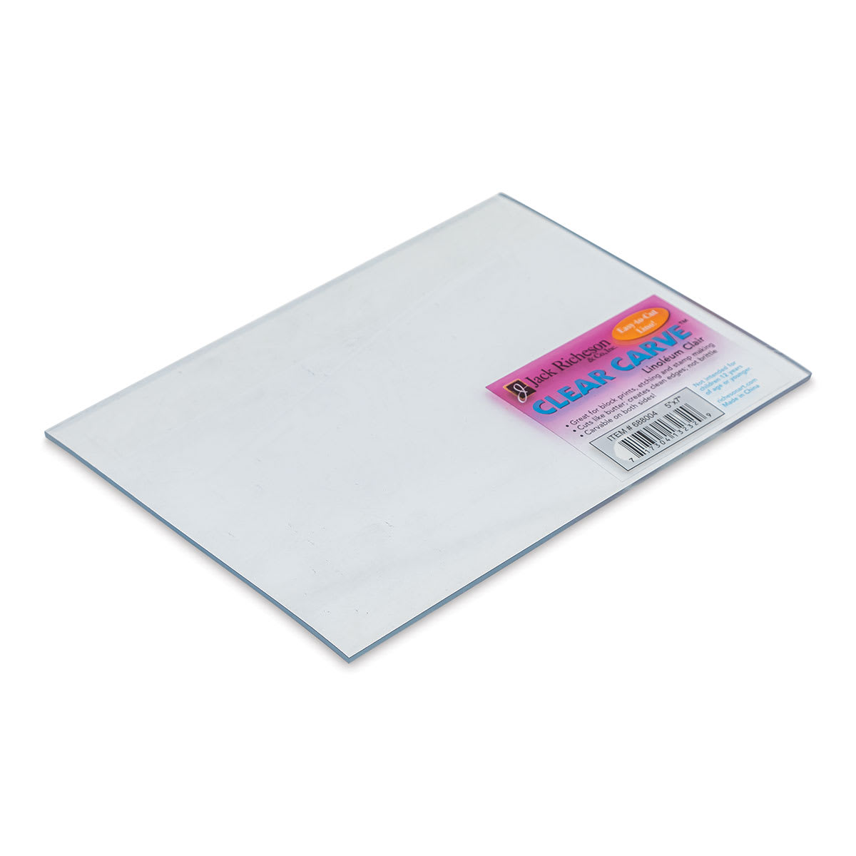 Richeson Clear Carve Linoleum - Piece, 5" x 7" - front of packaging, angled top view