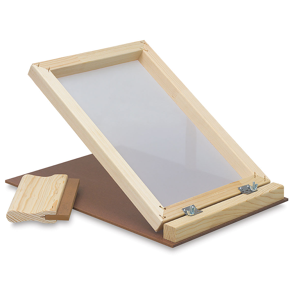 AWT Standard-Grade Screen Printing Unit - Angled view of Frame with Squeegee
