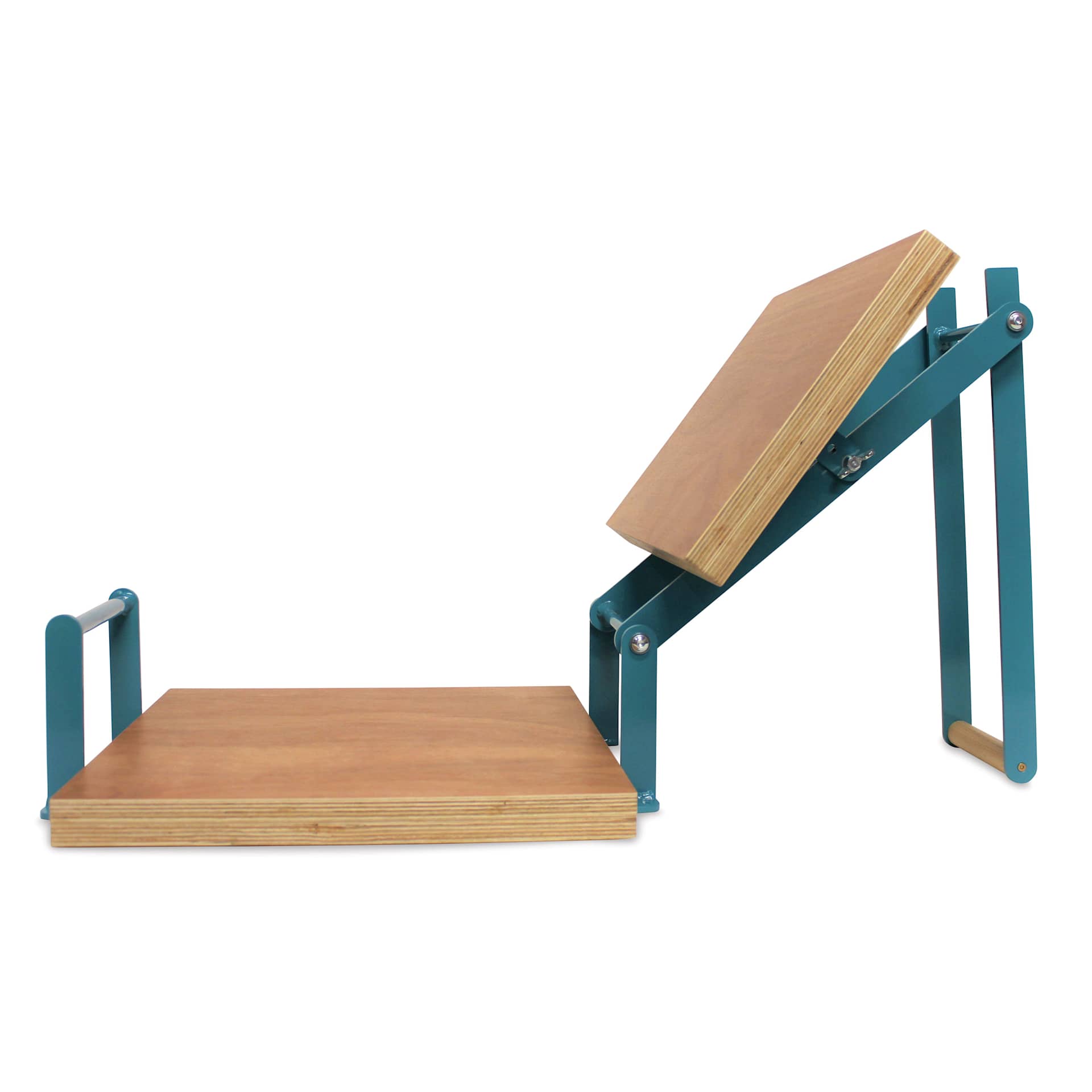Woodzilla Hand Lino Press - Turquoise, 11-3/4" x 16-1/2", Wide Base, press open