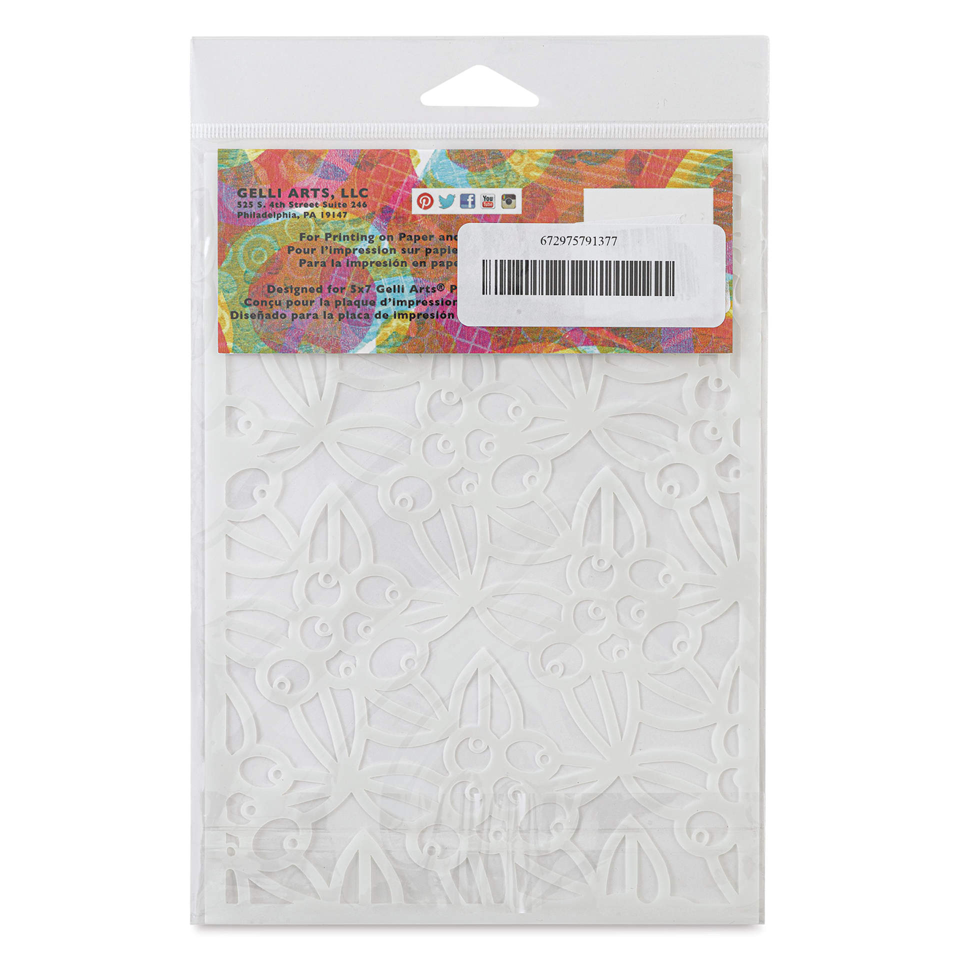 Gelli Arts Stencil - Gaultheria, 5" x 7" - back of packaging