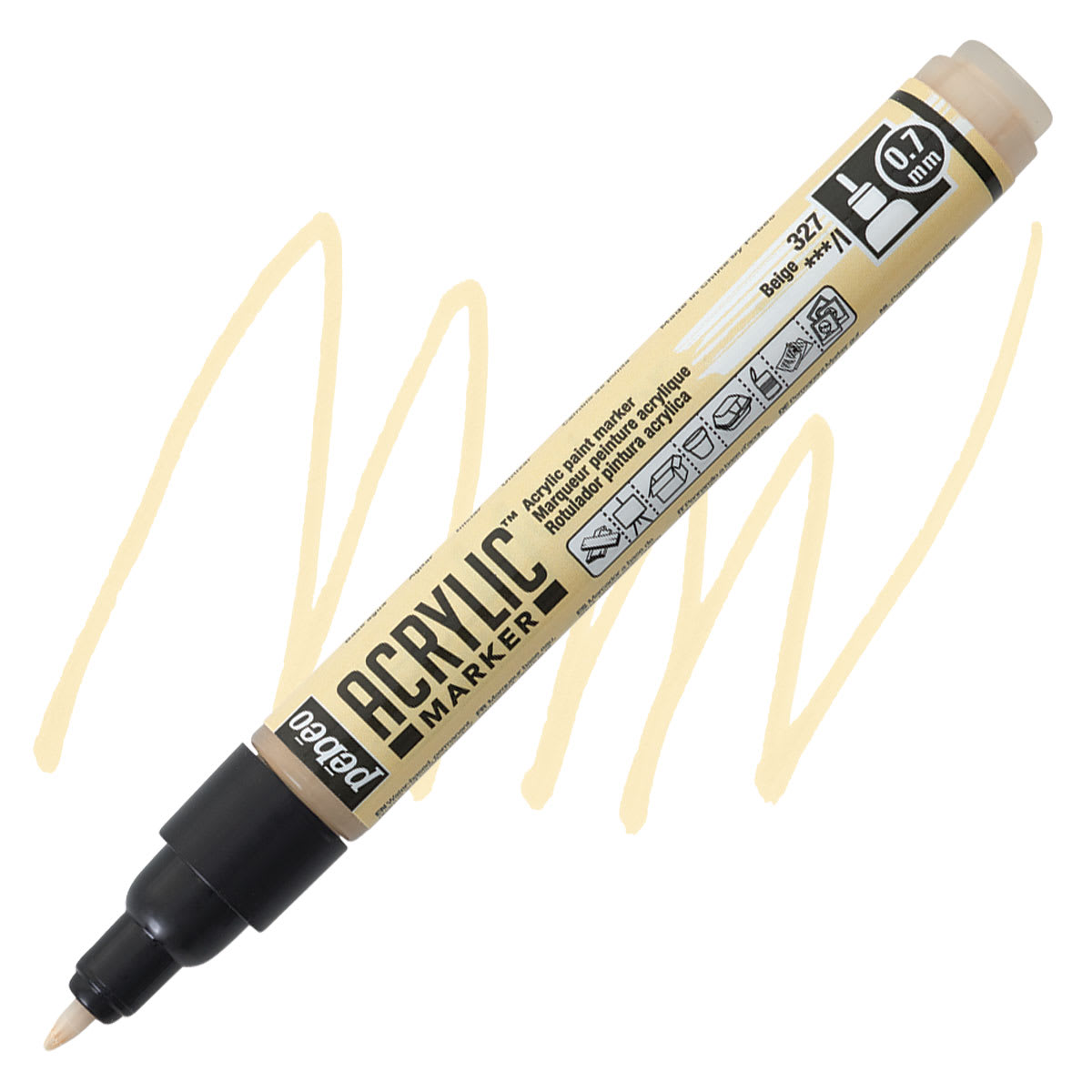 Pebeo Acrylic Marker - Beige, 0.7 mm, Fine Nib marker and swatch