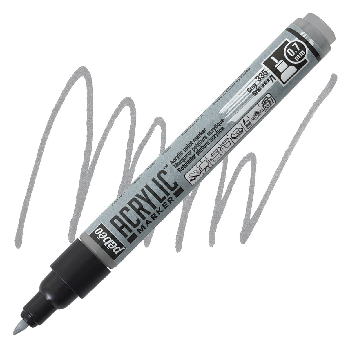 Pebeo Acrylic Marker - Grey, 0.7 mm, Fine Nib marker and swatch