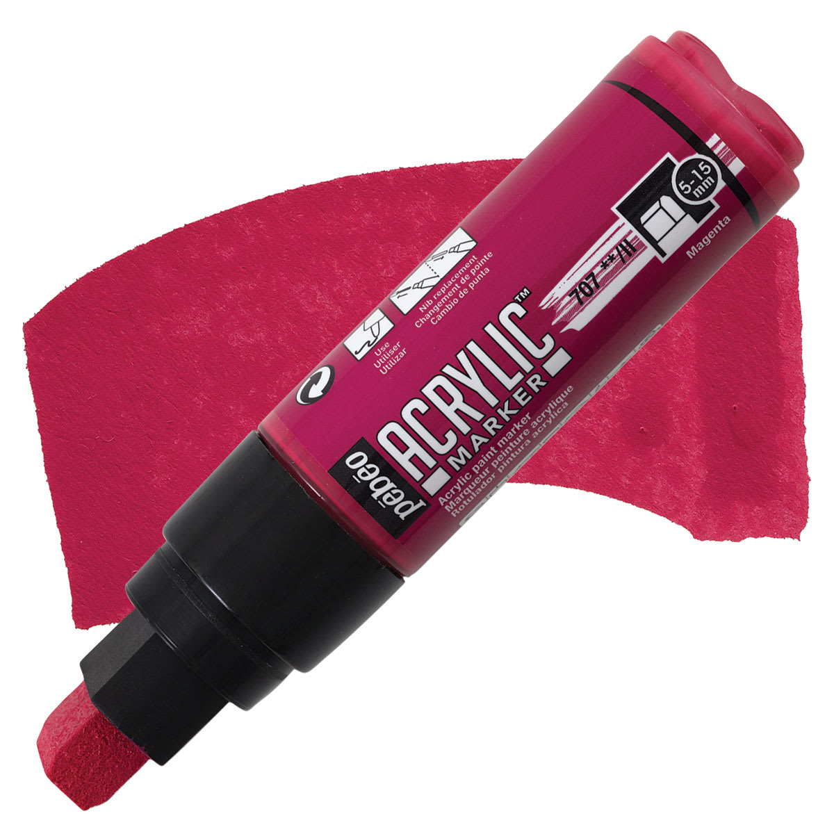 Pebeo Acrylic Marker - Magenta, 5-15 mm, Flat Nib marker and swatch