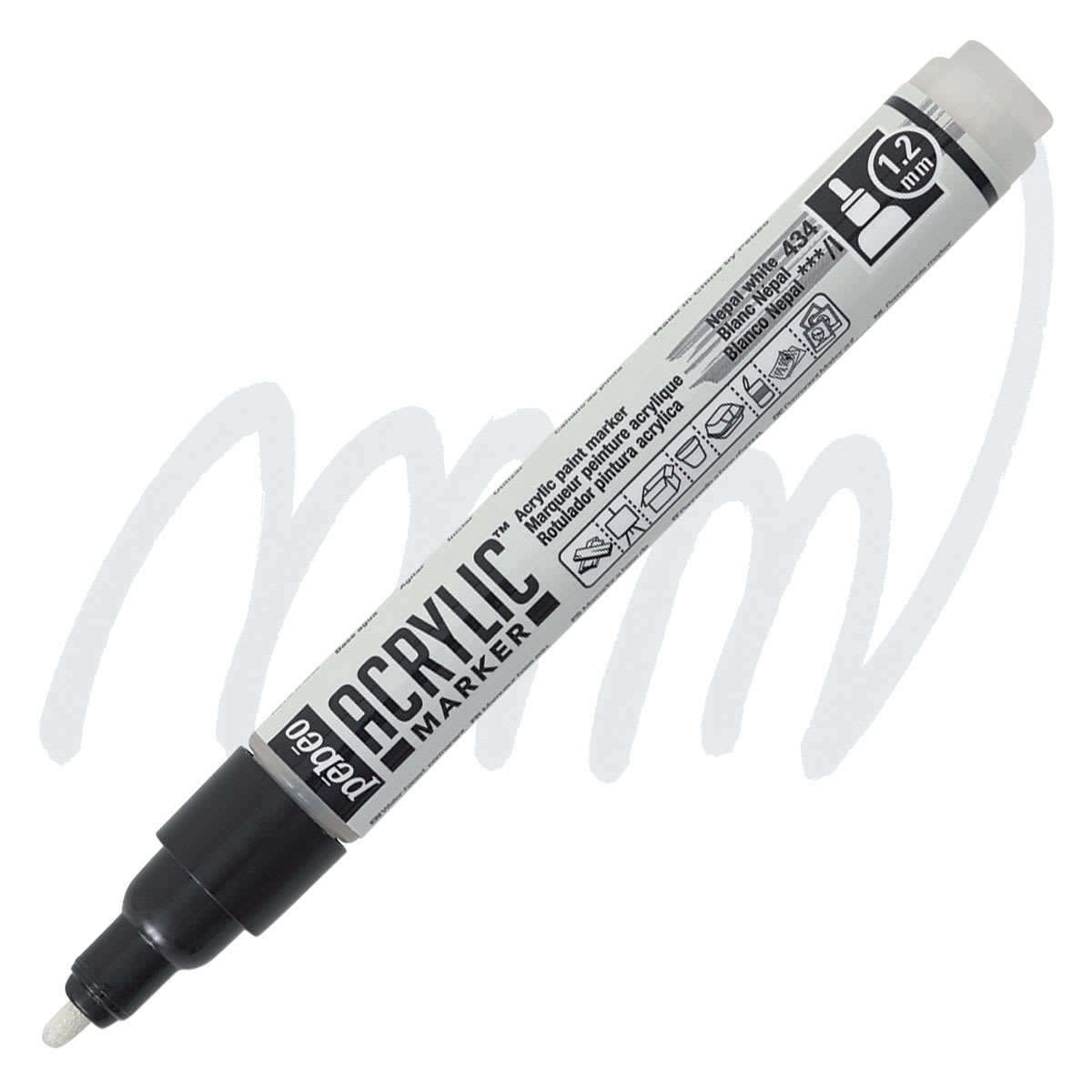 Pebeo Acrylic Marker - Nepal White 1.2 mm bullet nib marker and swatch