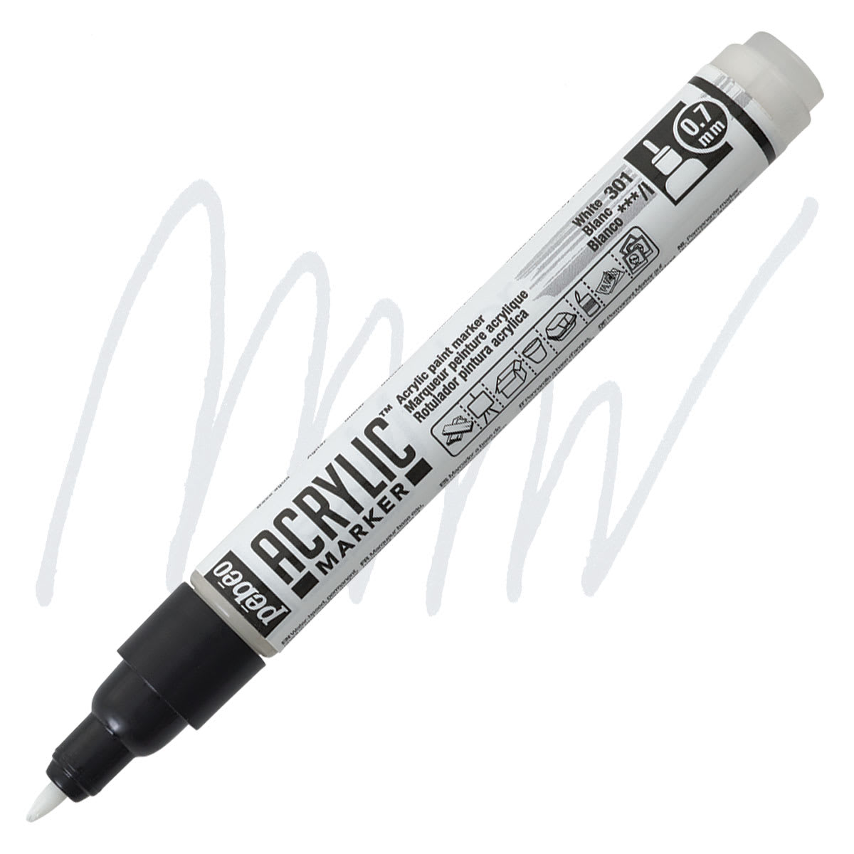 Pebeo Acrylic Marker - White, 0.7 mm, Fine Nib marker and swatch