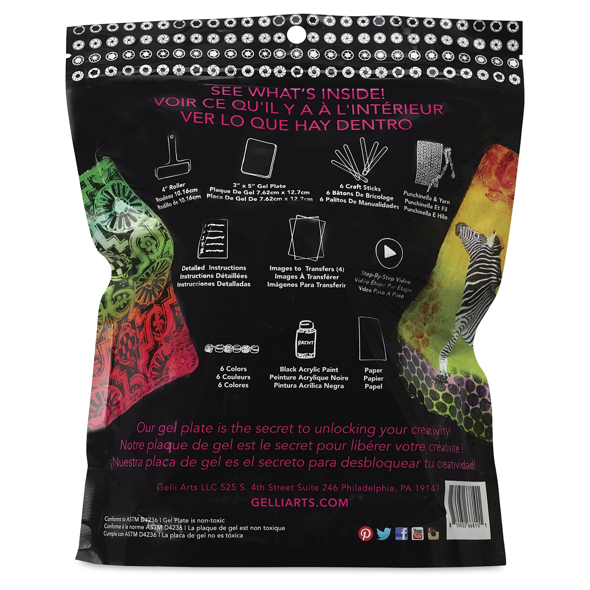 Gelli Arts Image Transfer Kit - back of packaging