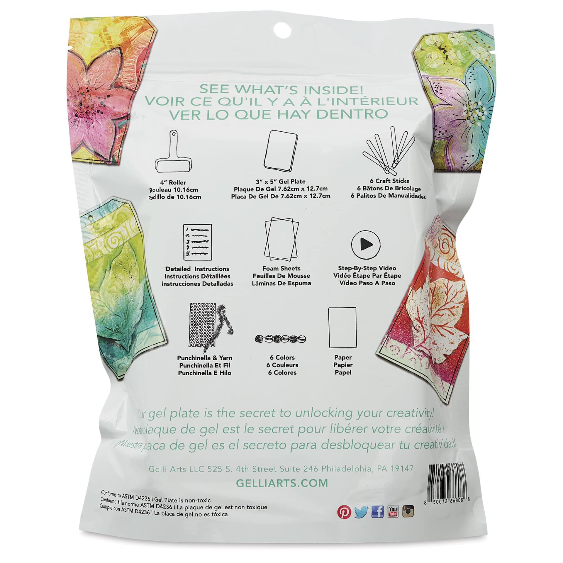 Gelli Arts DIY Stamping Kit back of packaging