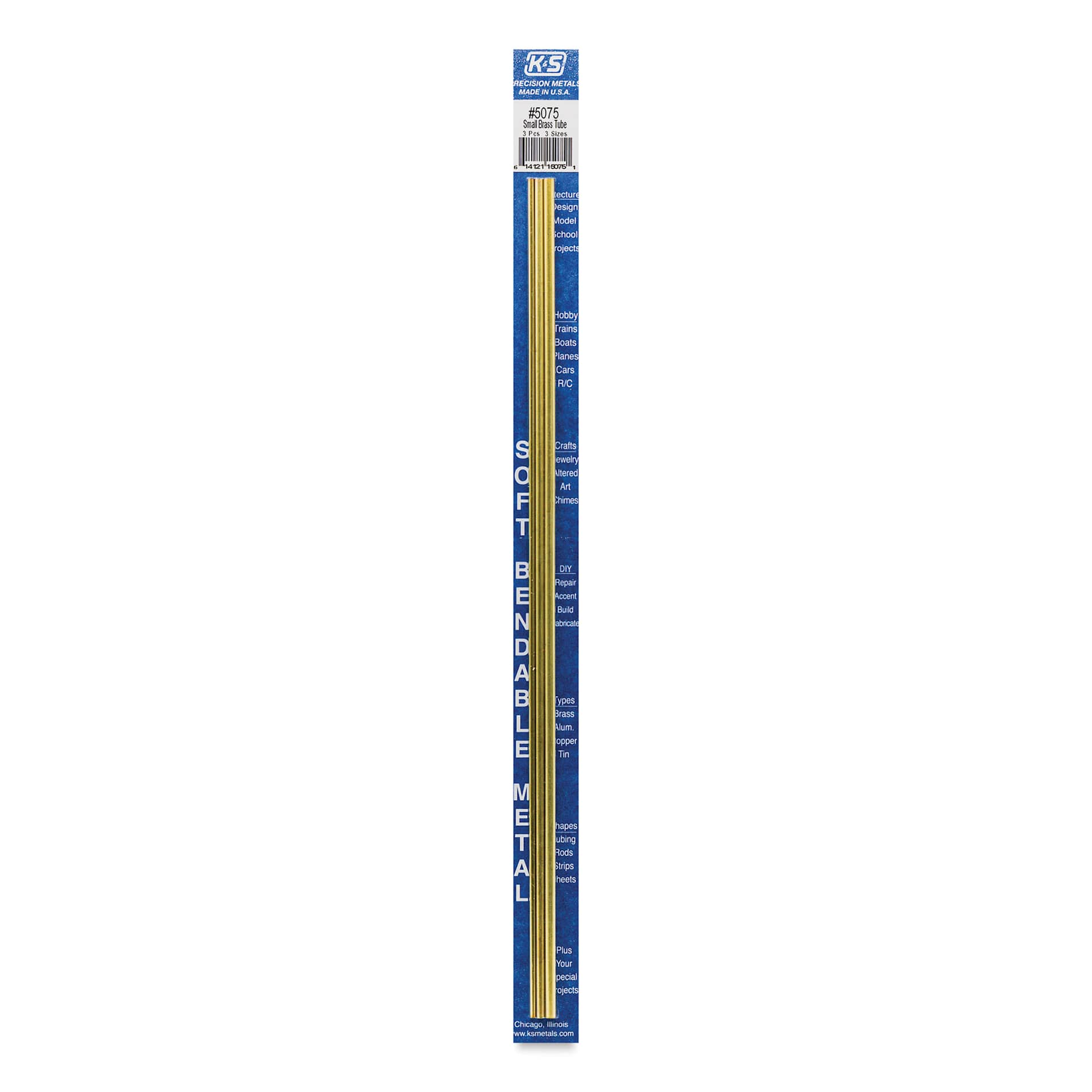 K&S Bendable Metal Shape - Brass, Round Tube, 3/32", 1/8", 5/32", Pkg of 3 (in package)