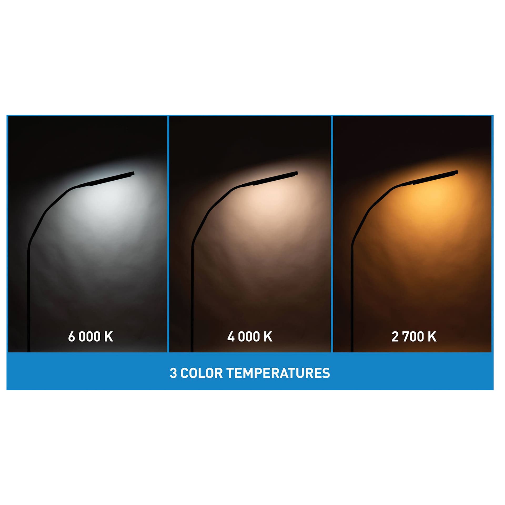 Daylight Electra Floor Lamp three color temperatures