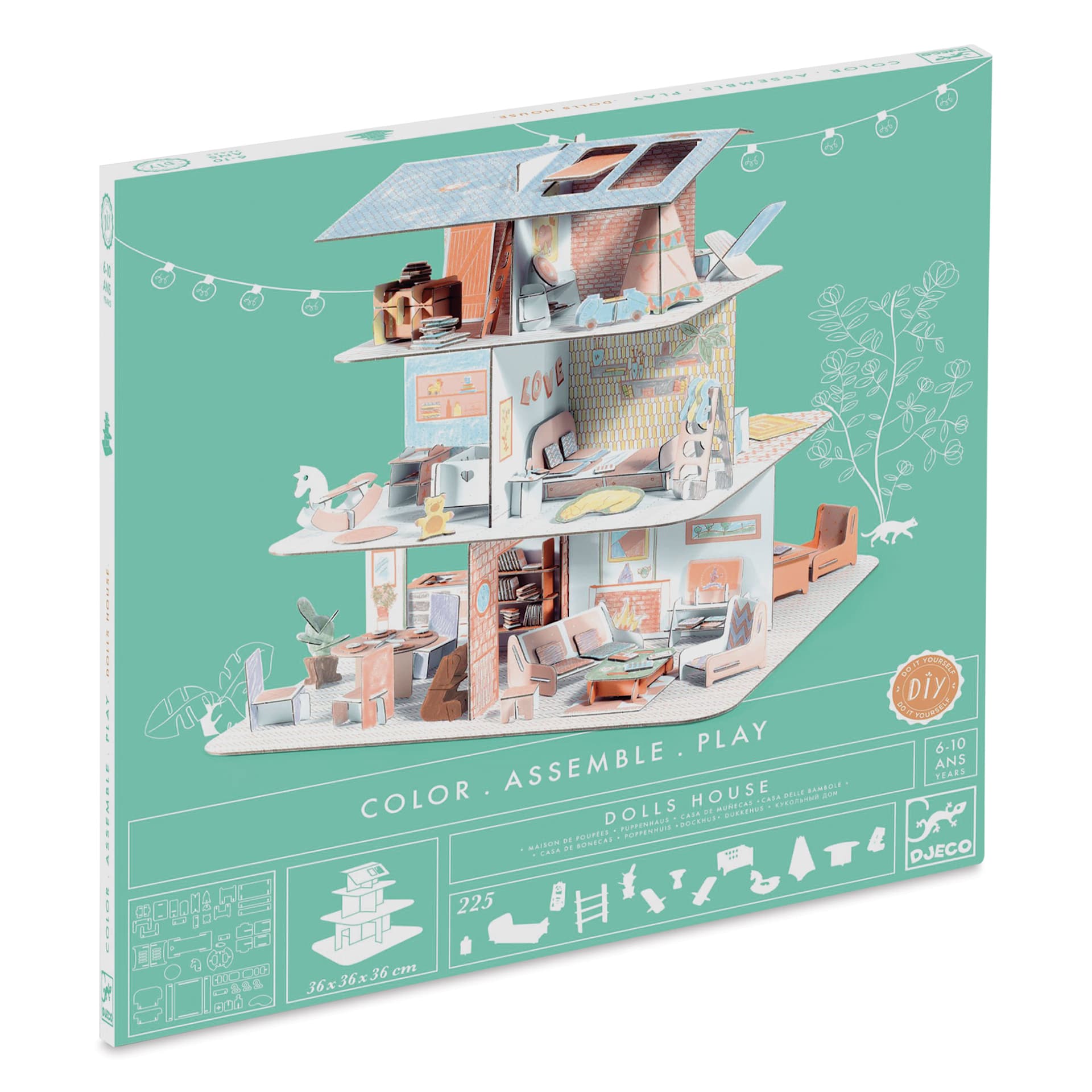 その他 how2work Daydreamer a colourful house Djeco Color Assemble Play 3D Model Craft Kit - Doll House