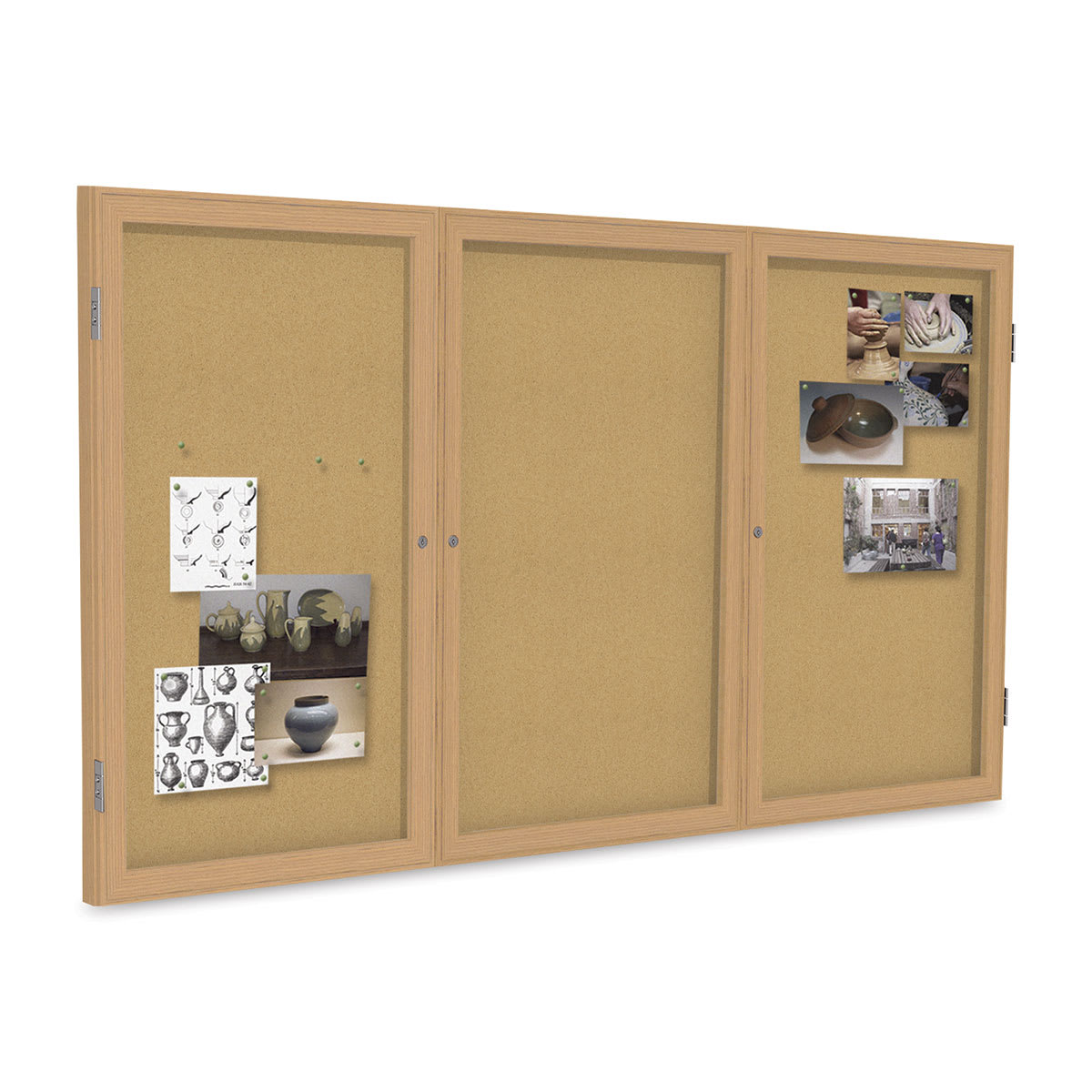 Ghent Natural Cork Bulletin Board - 72" x 36", 3 Doors, Oak Frame