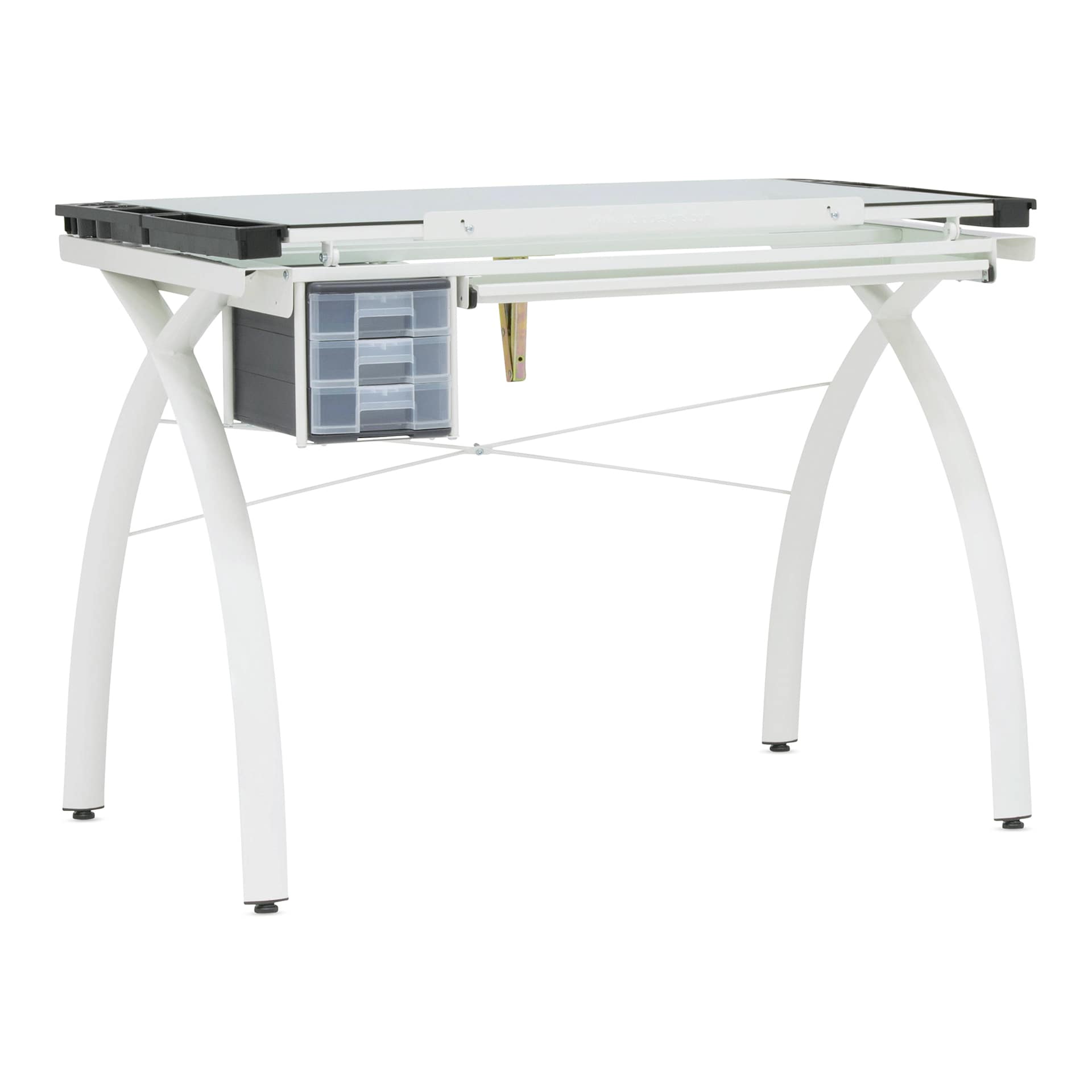Studio Designs Futura Craft Station - Ivory Frame/Sea Green Glass, front with the top flat