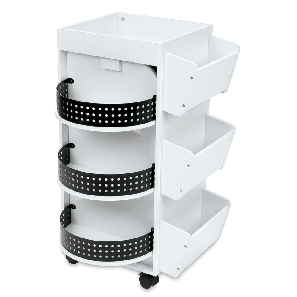 Swivel Organizer - Angled view showing circular shelves and 3 storage bins