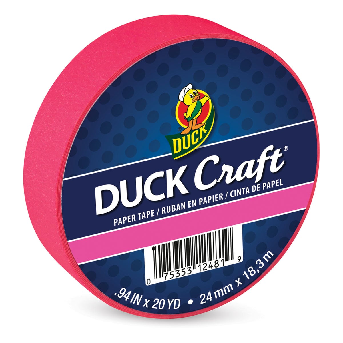 Duck Craft Paper Tapes - Neon Pink, .94" X 20 yds with packaging