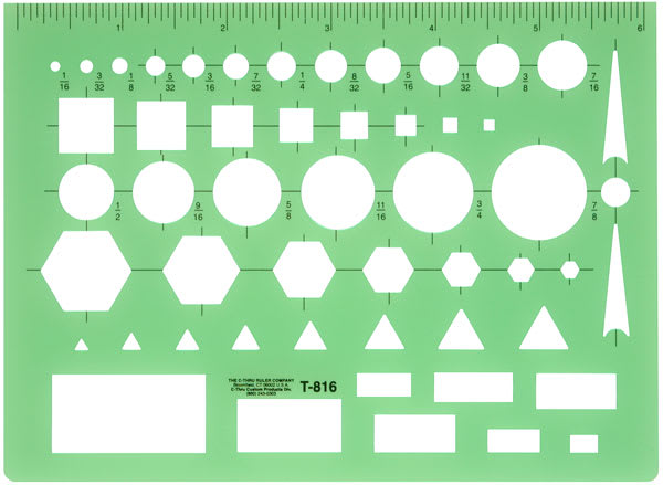 Westcott General Purpose Templates - Top view of Template showing variety of shapes
