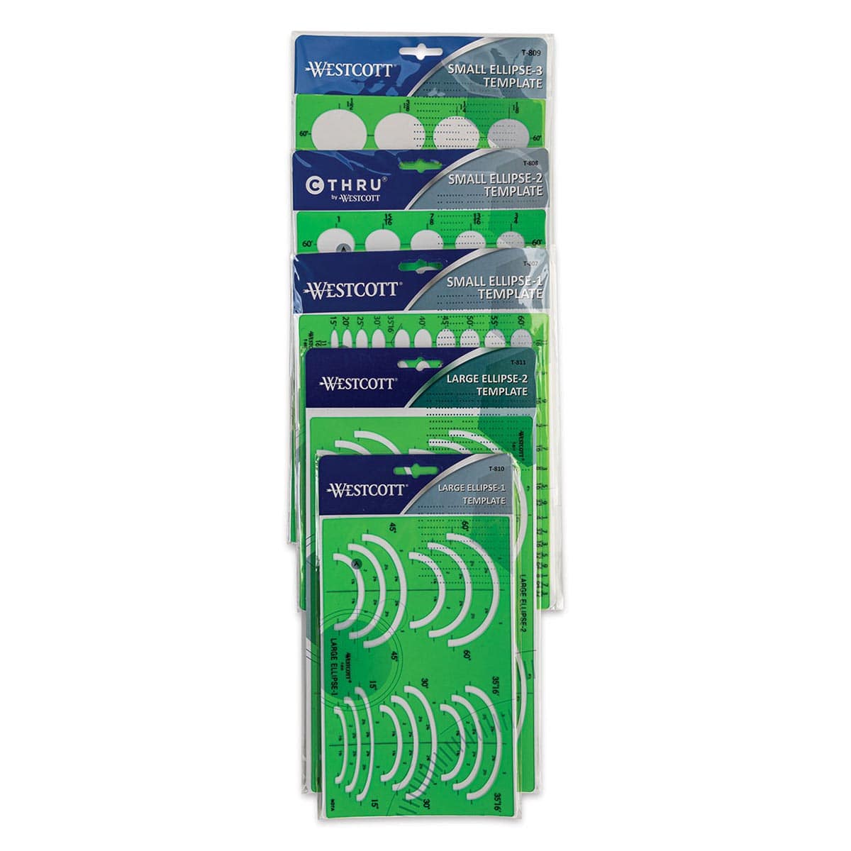 Westcott Ellipse Template - Set of 5 - out of set packaging, templates in their individual packaging