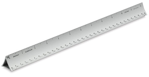 Alumicolor Hollow Triangular Drafting Scale - Angled Hollow Architect's Scale - 12 in in length