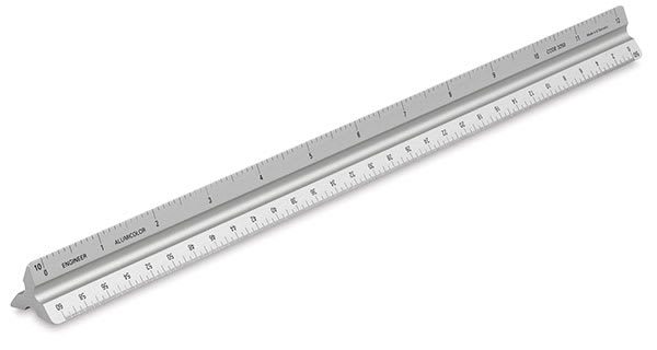 Alumicolor Aluminum Solid Triangular Drafting Scale - 12", Silver, Engineer