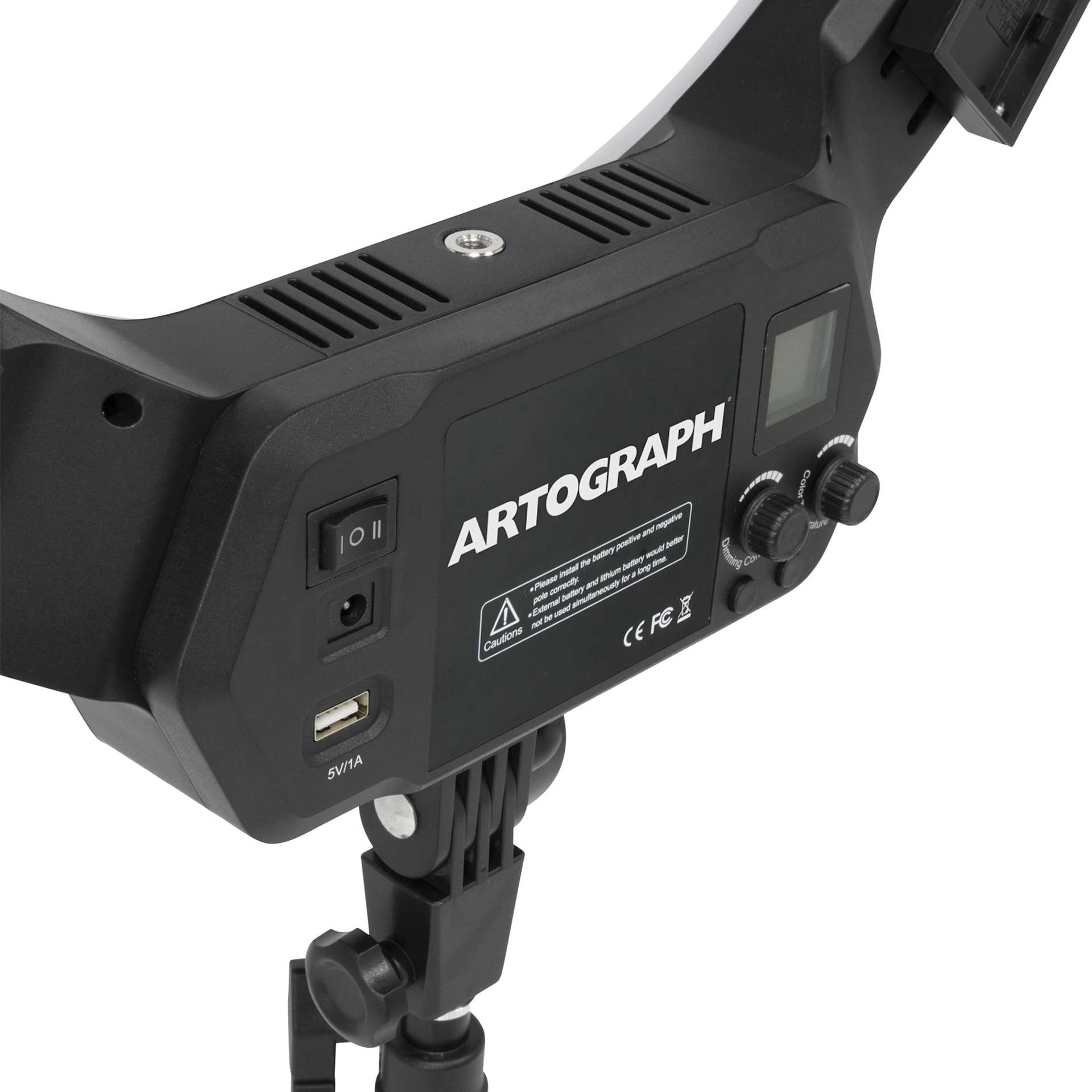 Artograph Ring Light with Floor Stand - 18" Diameter, back of the control panel. 