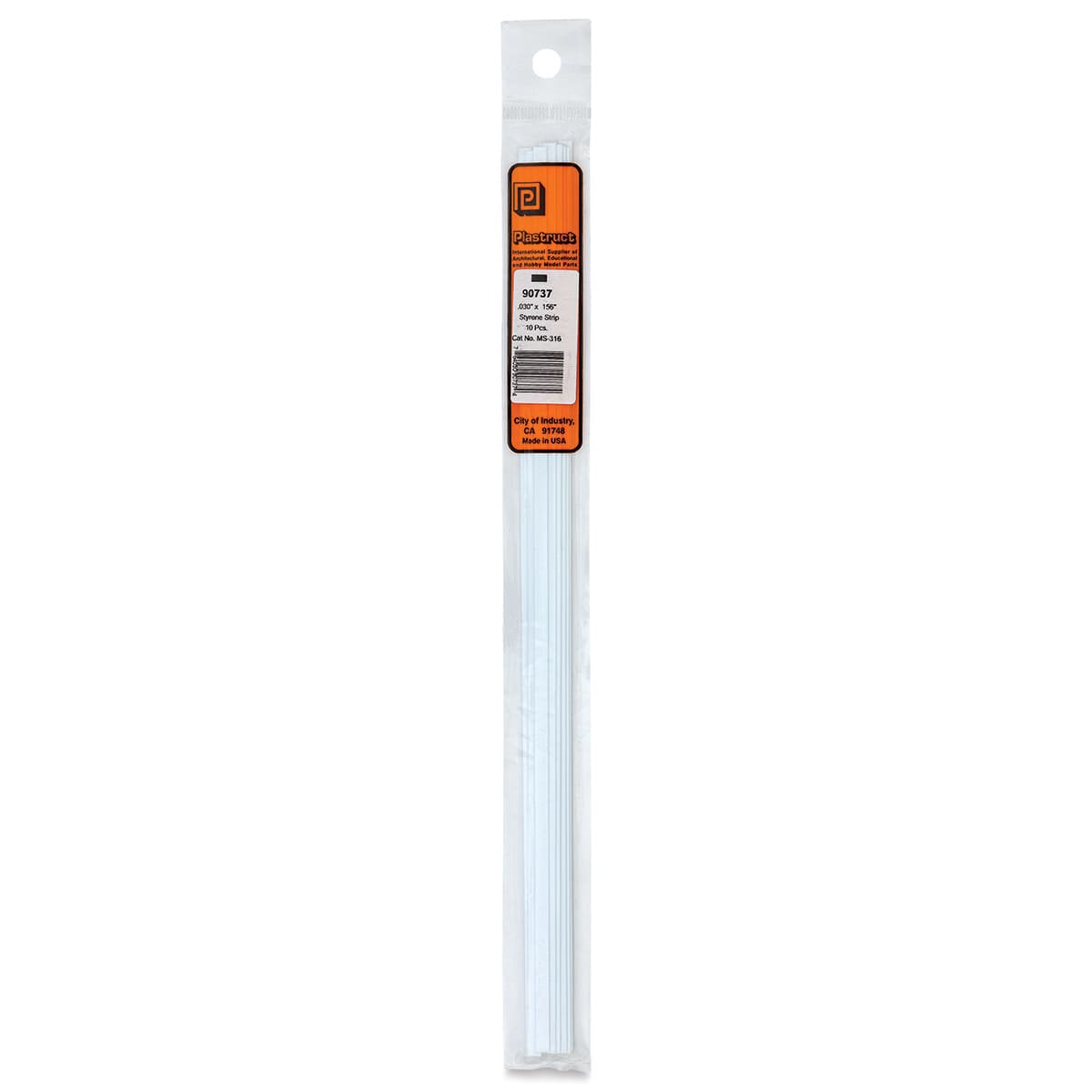 Plastruct Plastic Strip - Pkg of 10, 0.03" H × 0.156" W × 10" L - front of packaging