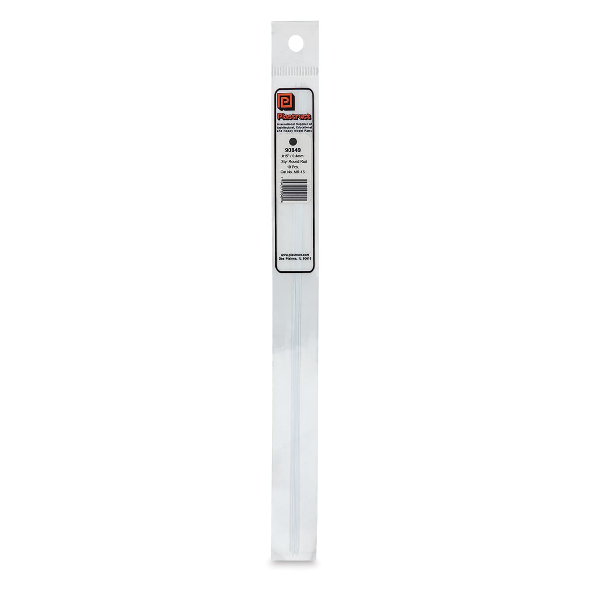 Plastruct Plastic Round Rod - Pkg of 10, 0.015" Dia × 10" L
