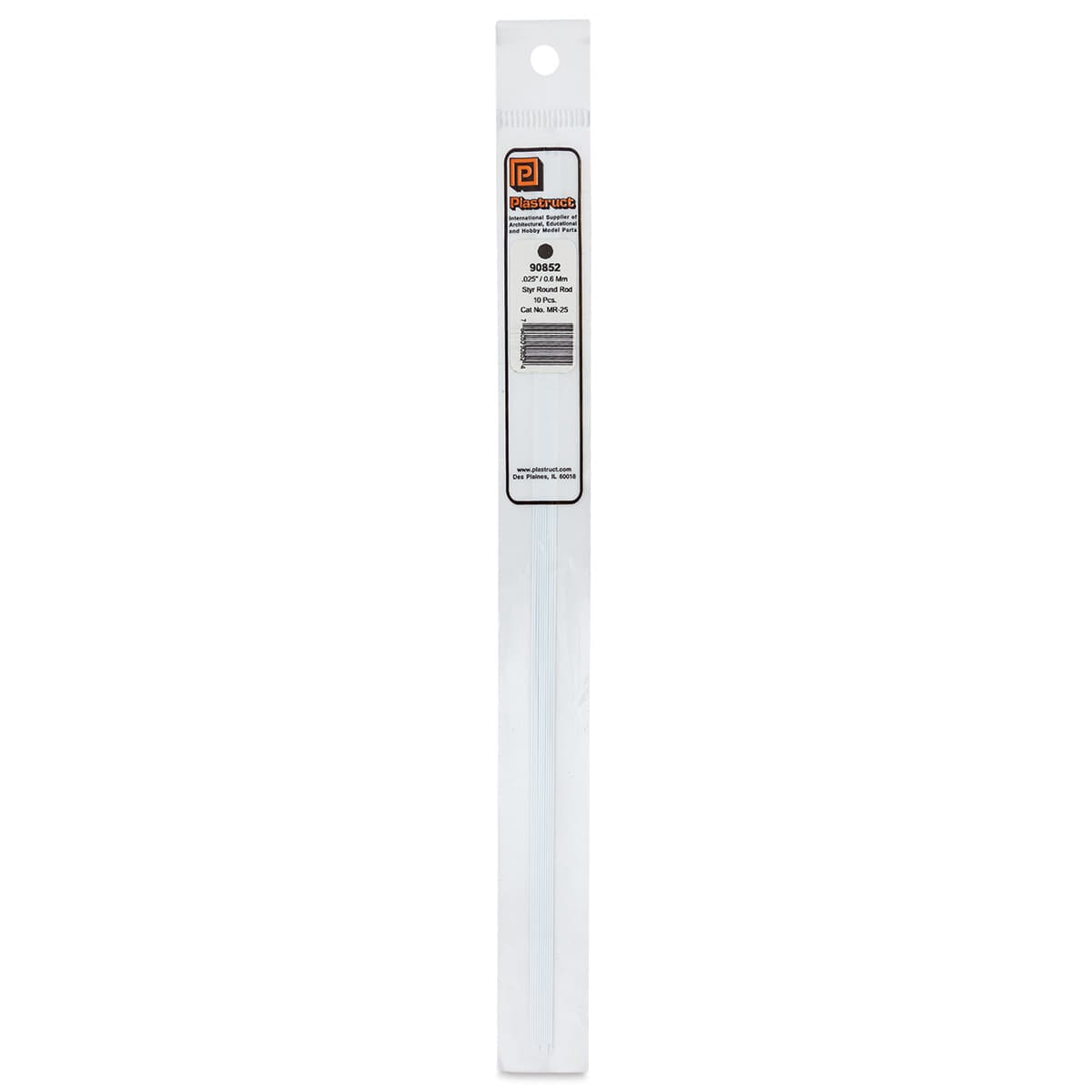 Plastruct Plastic Round Rod - Pkg of 10, 0.025" Dia × 10" L