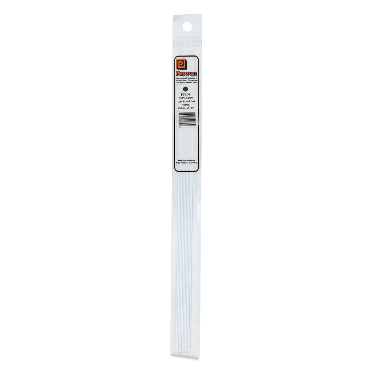 Plastruct Plastic Round Rod - Pkg of 10, 0.05" Dia × 10" L