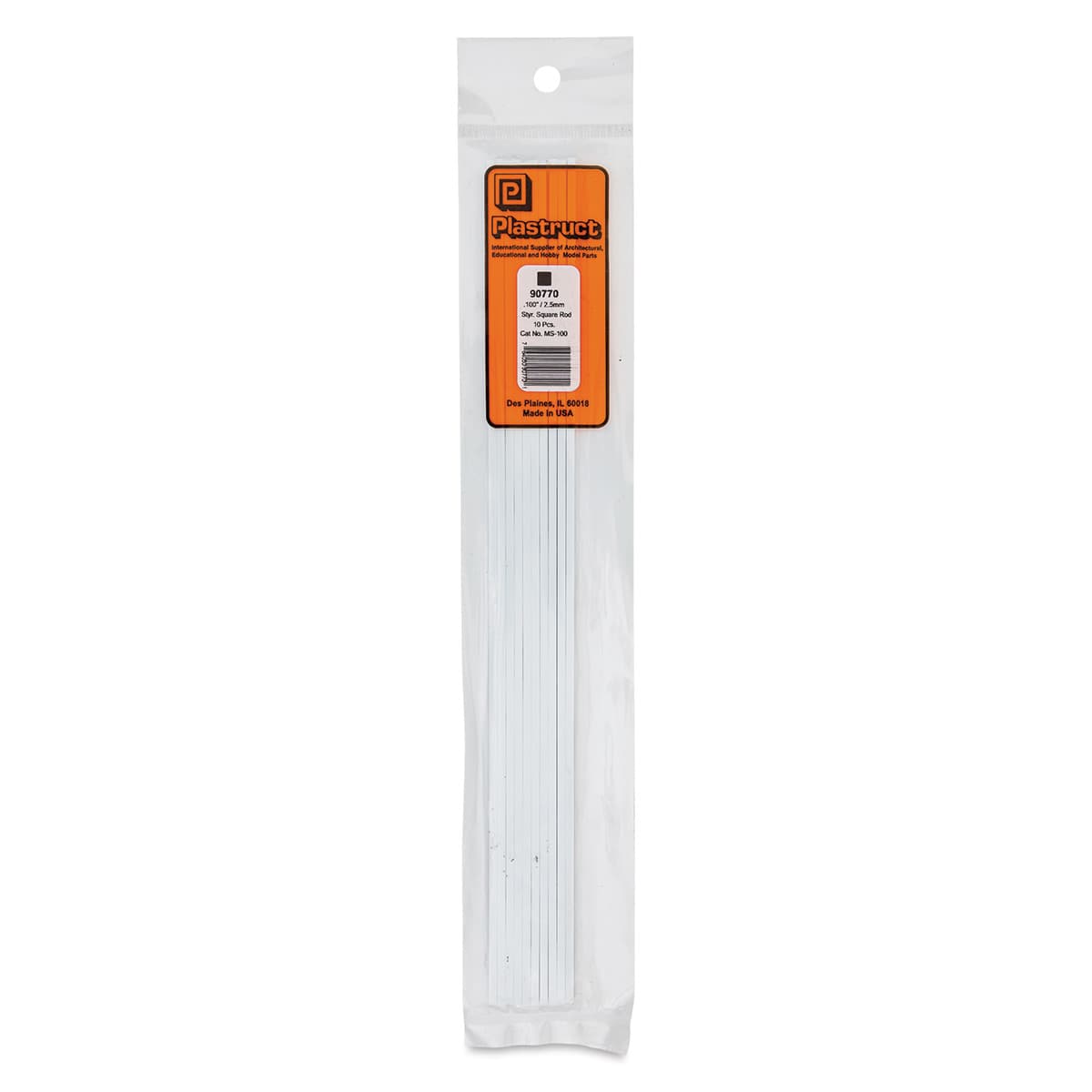 Plastruct Plastic Square Strip - Pkg of 10, 0.1" H × 0.1" W × 10" L