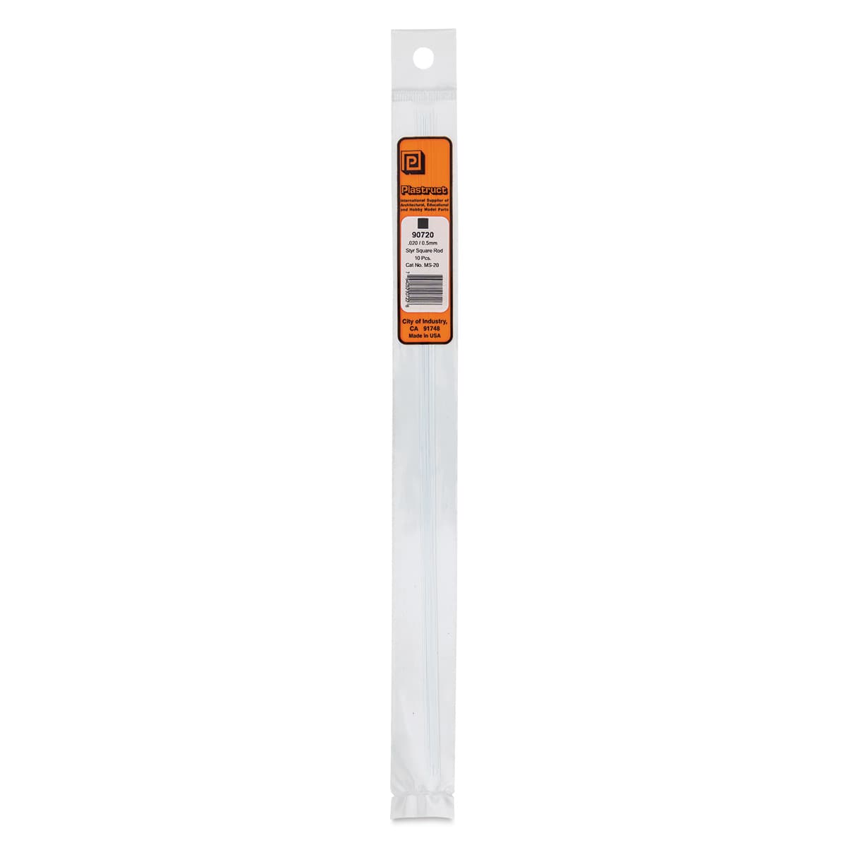 Plastruct Plastic Square Strip - Pkg of 10, 0.02" H × 0.02" W × 10" L