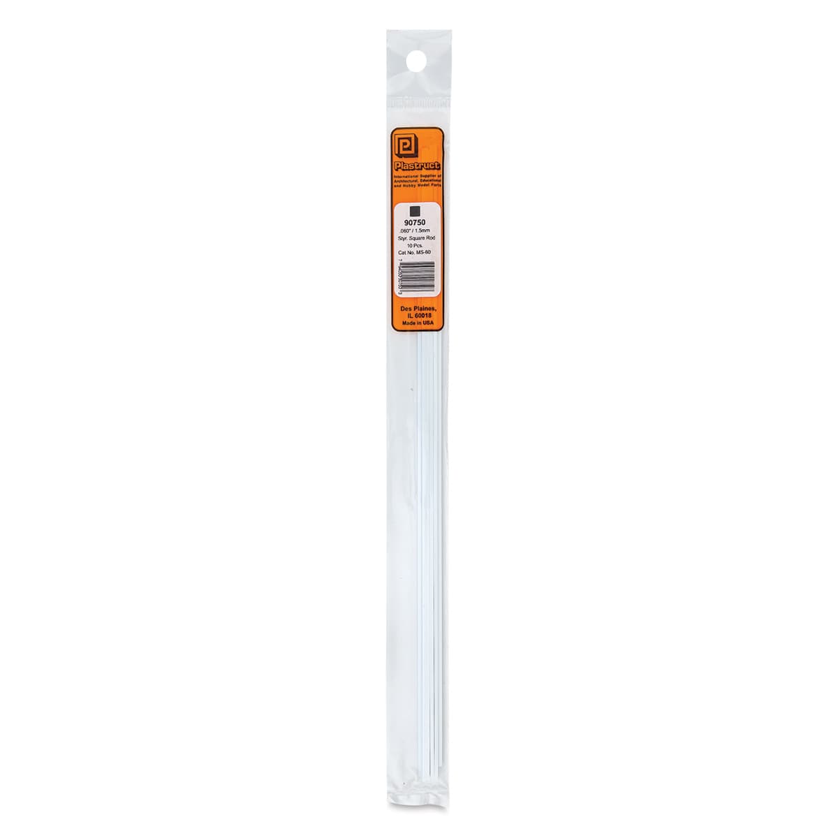 Plastruct Plastic Square Strip - Pkg of 10, 0.06" H × 0.06" W × 10" L