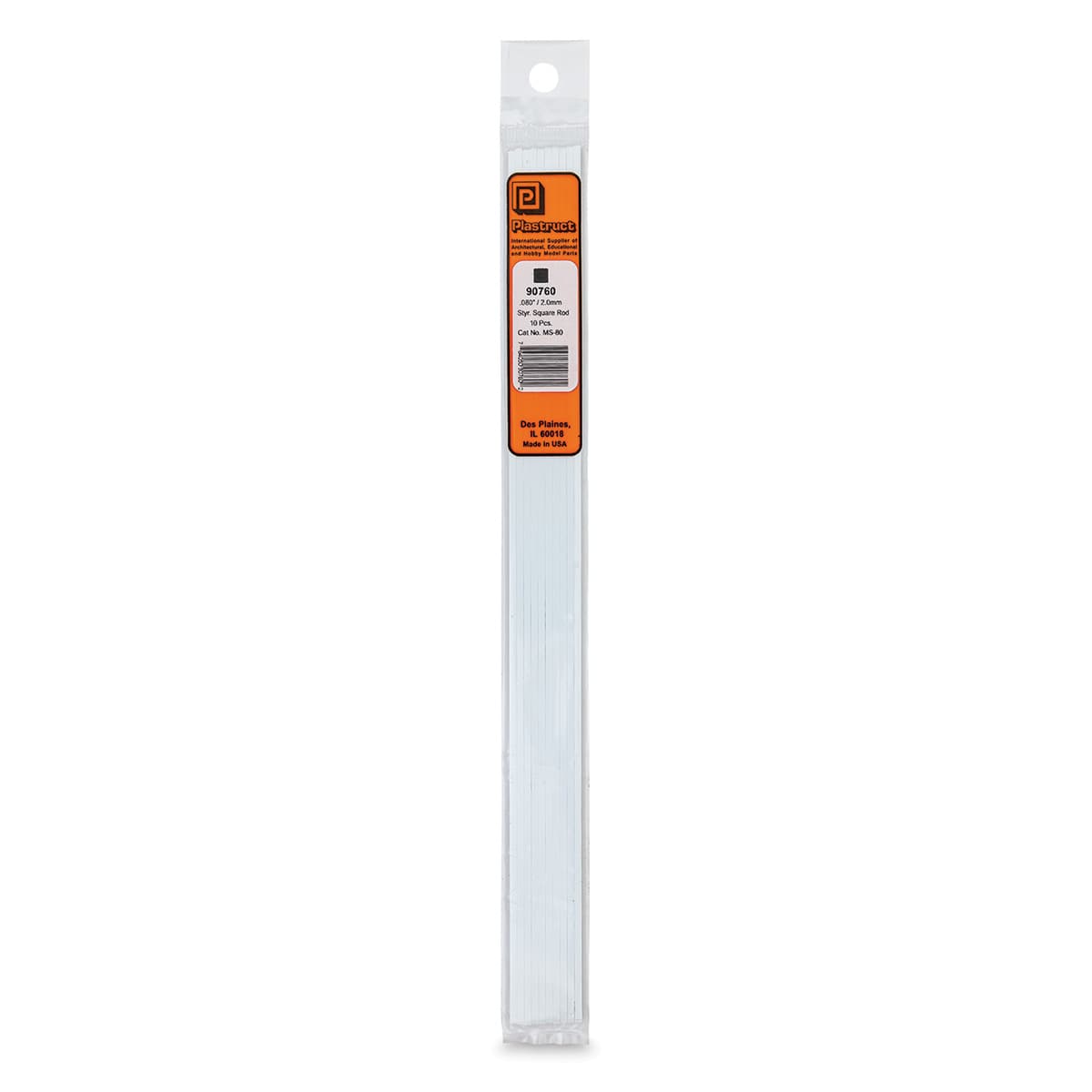 Plastruct Plastic Square Strip - Pkg of 10, 0.08" H × 0.08" W × 10" L