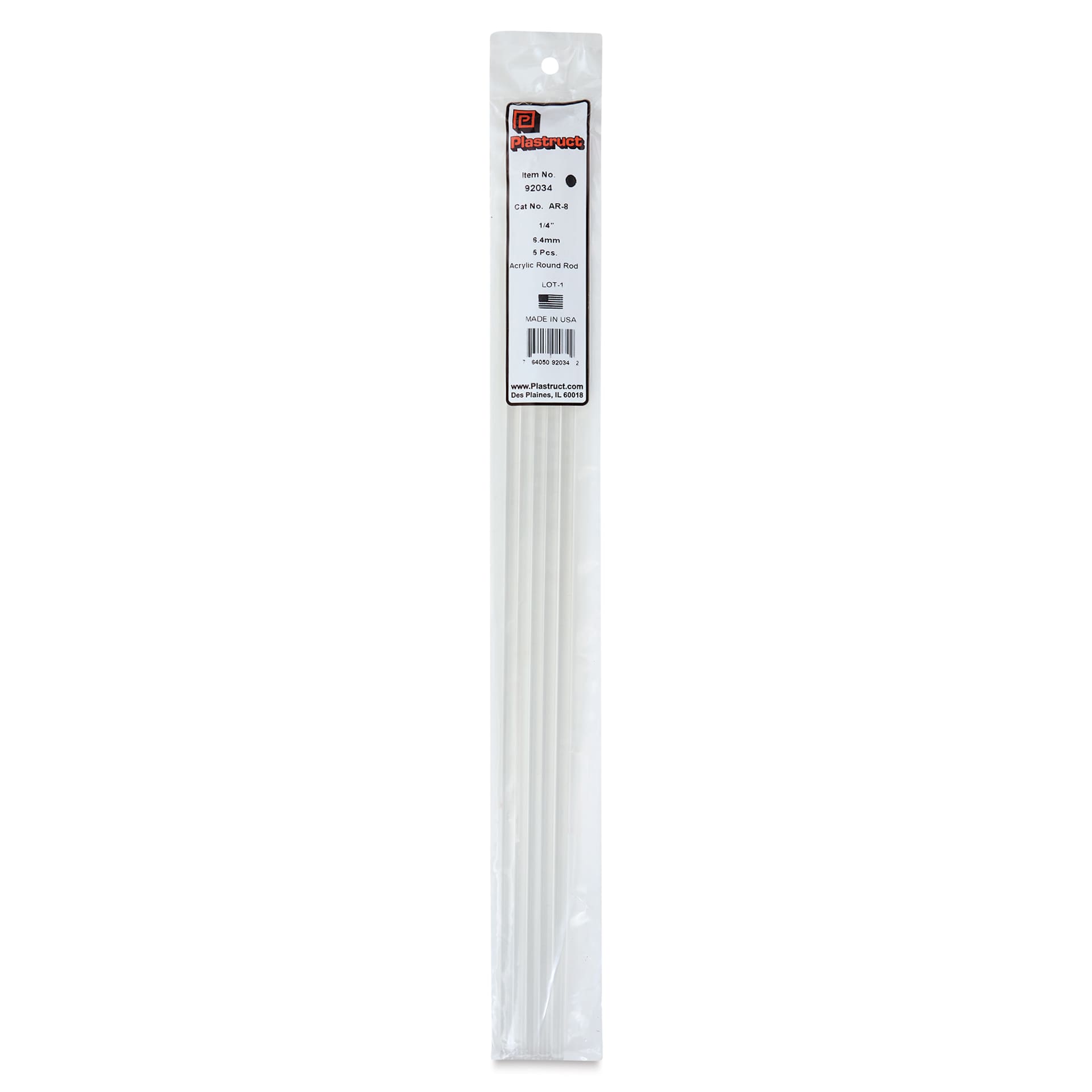 Plastruct Clear Acrylic Rod - 1/4" x 17-1/2" (front of packaging)