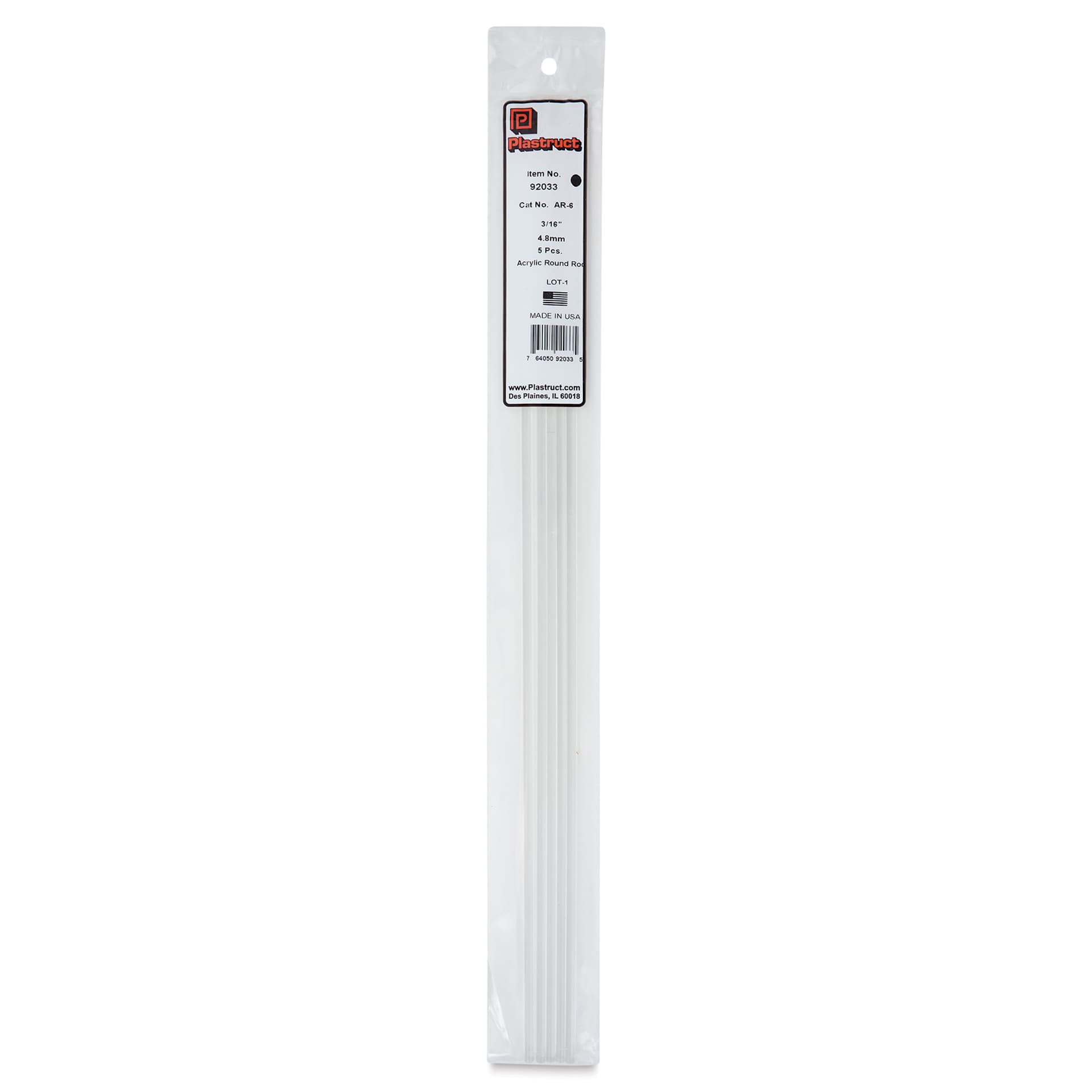 Plastruct Clear Acrylic Rod - 3/16" x 17-1/2" (front of packaging)