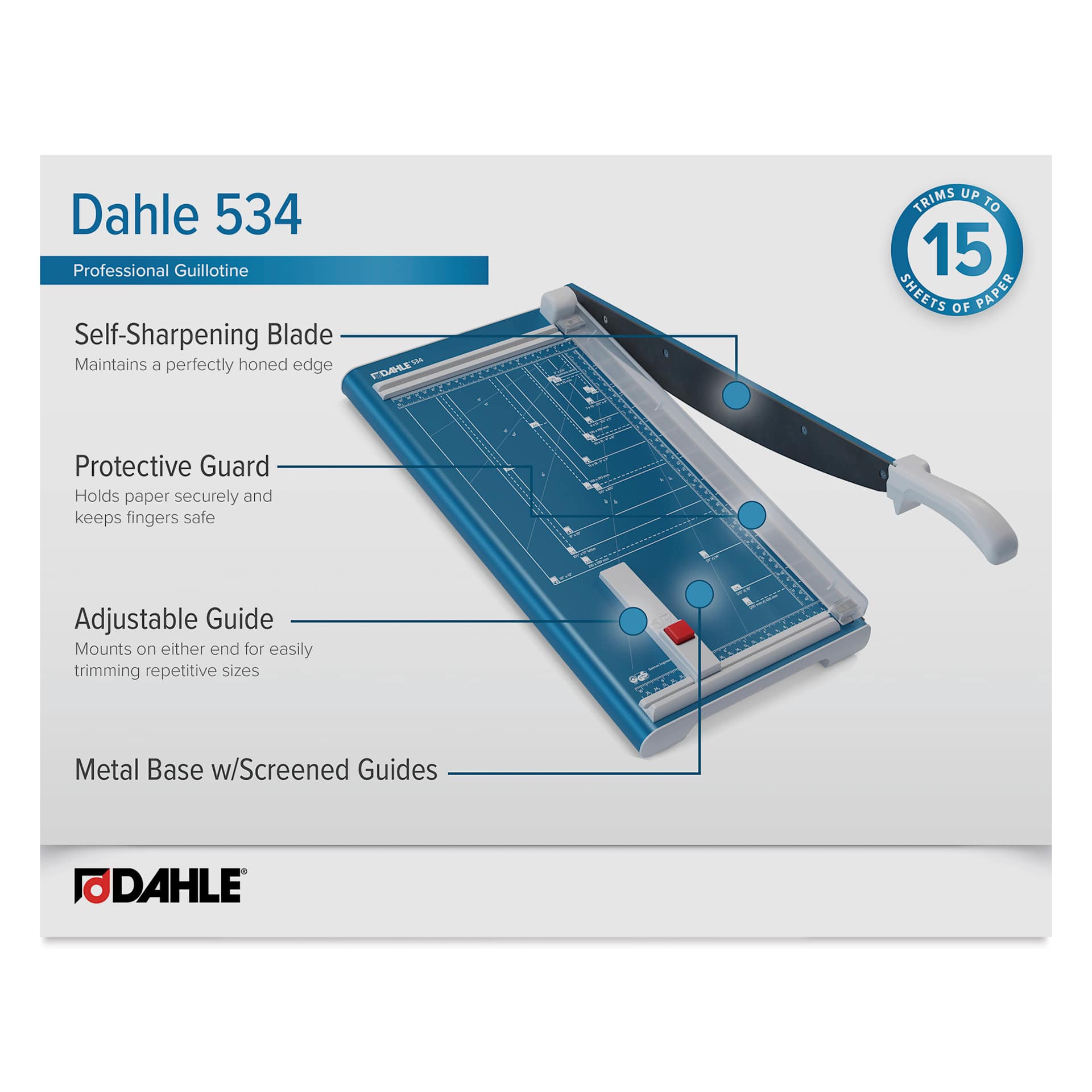Dahle Professional Series Guillotine Paper Trimmer - 18" Cutting Length, 22-3/4" x 11-1/4" - front of packaging