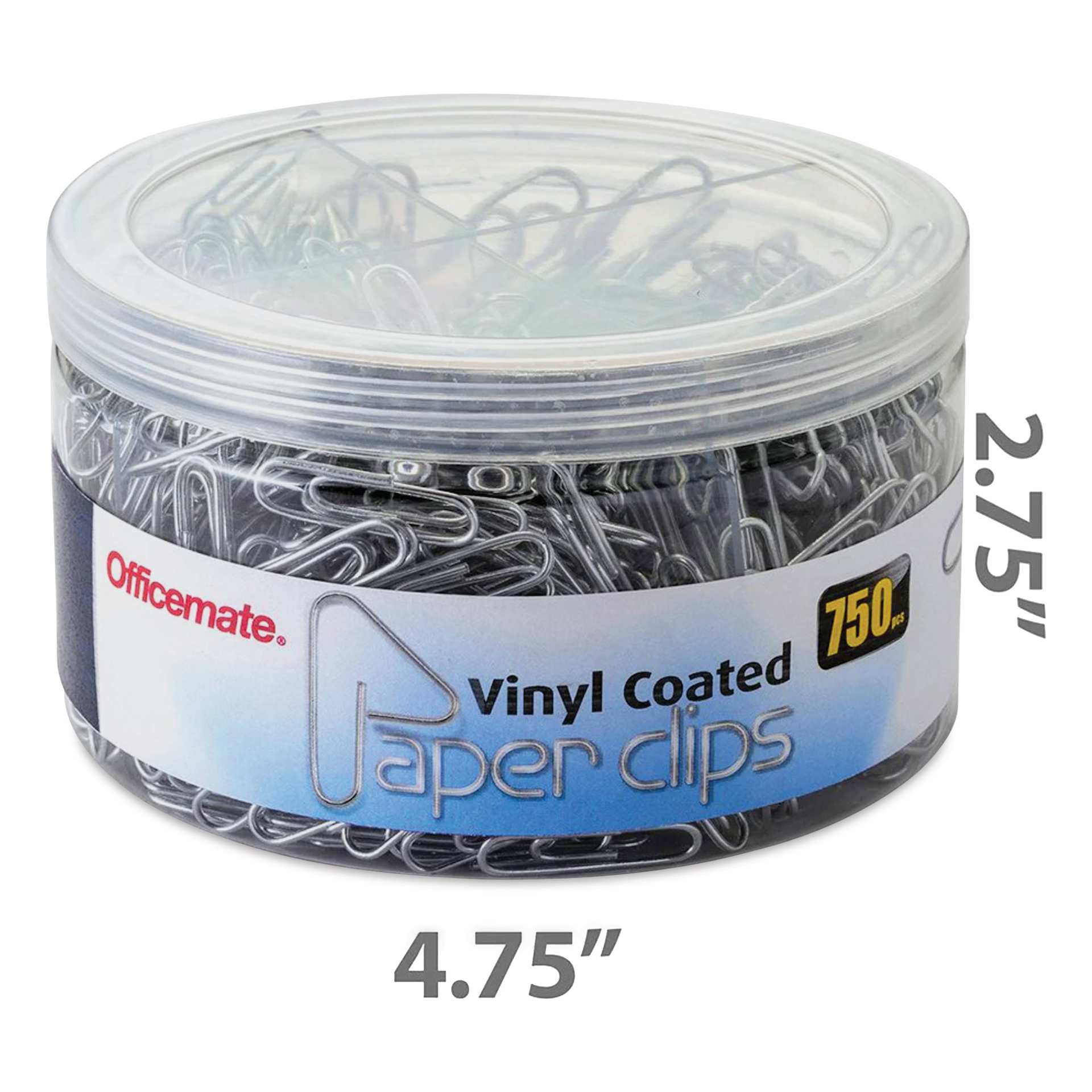 Officemate Paper Clips - Pkg of 750, Silver, Assorted Sizes dimensions of container