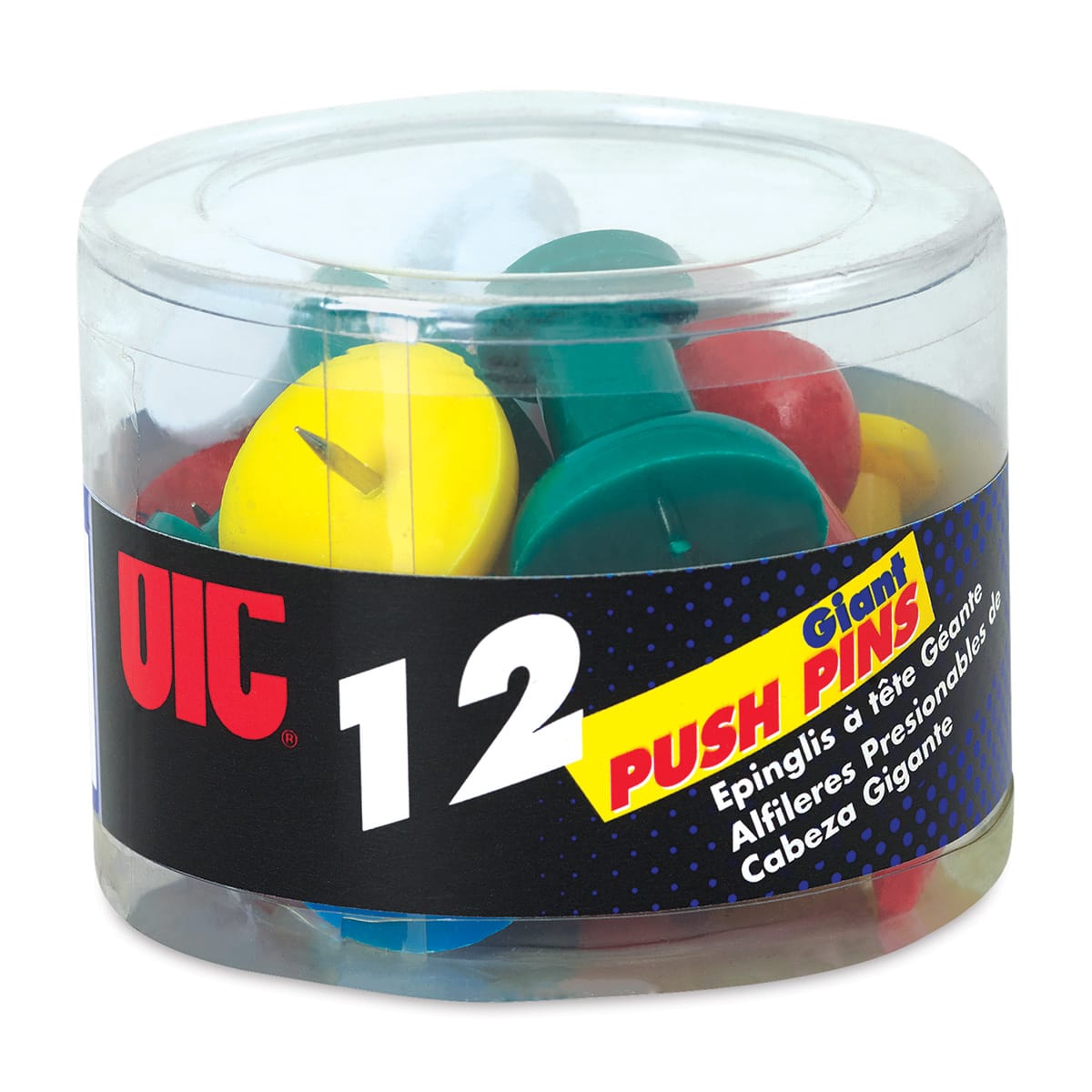 Officemate Giant Push Pins - Front of package of Set of 12 Pins
