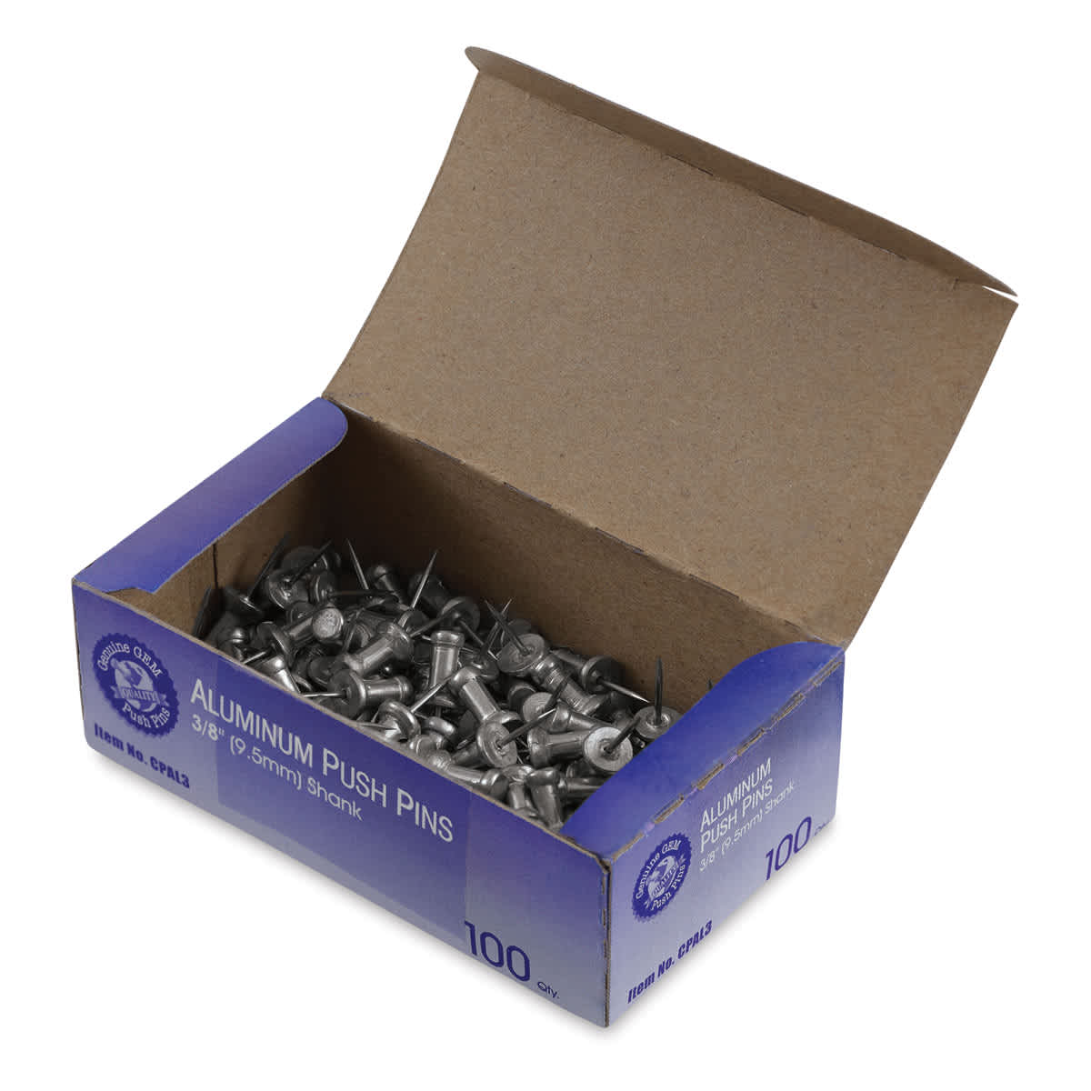 Advantus GEM Aluminum Push Pins - 3/8", Pkg of 100