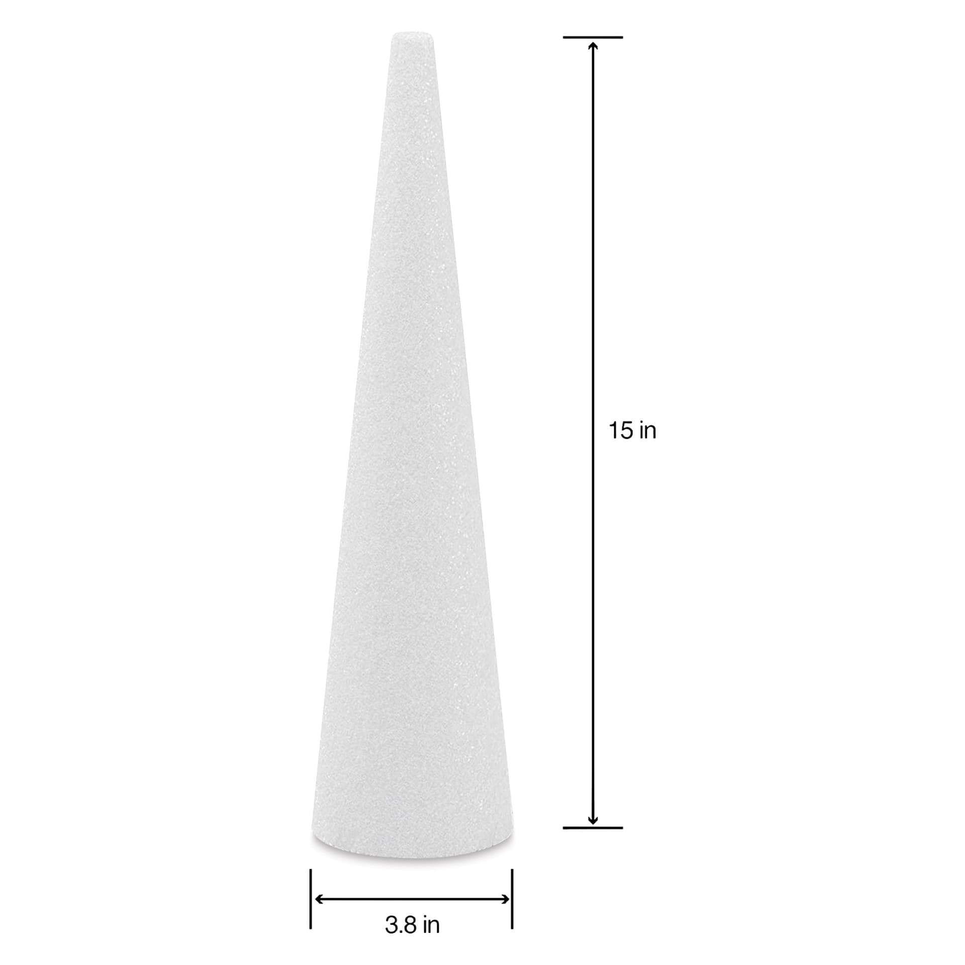 FloraCraft CraftFōM Blocks and Shapes - Cone, 3.8" x 14.8", width and height measurements shown