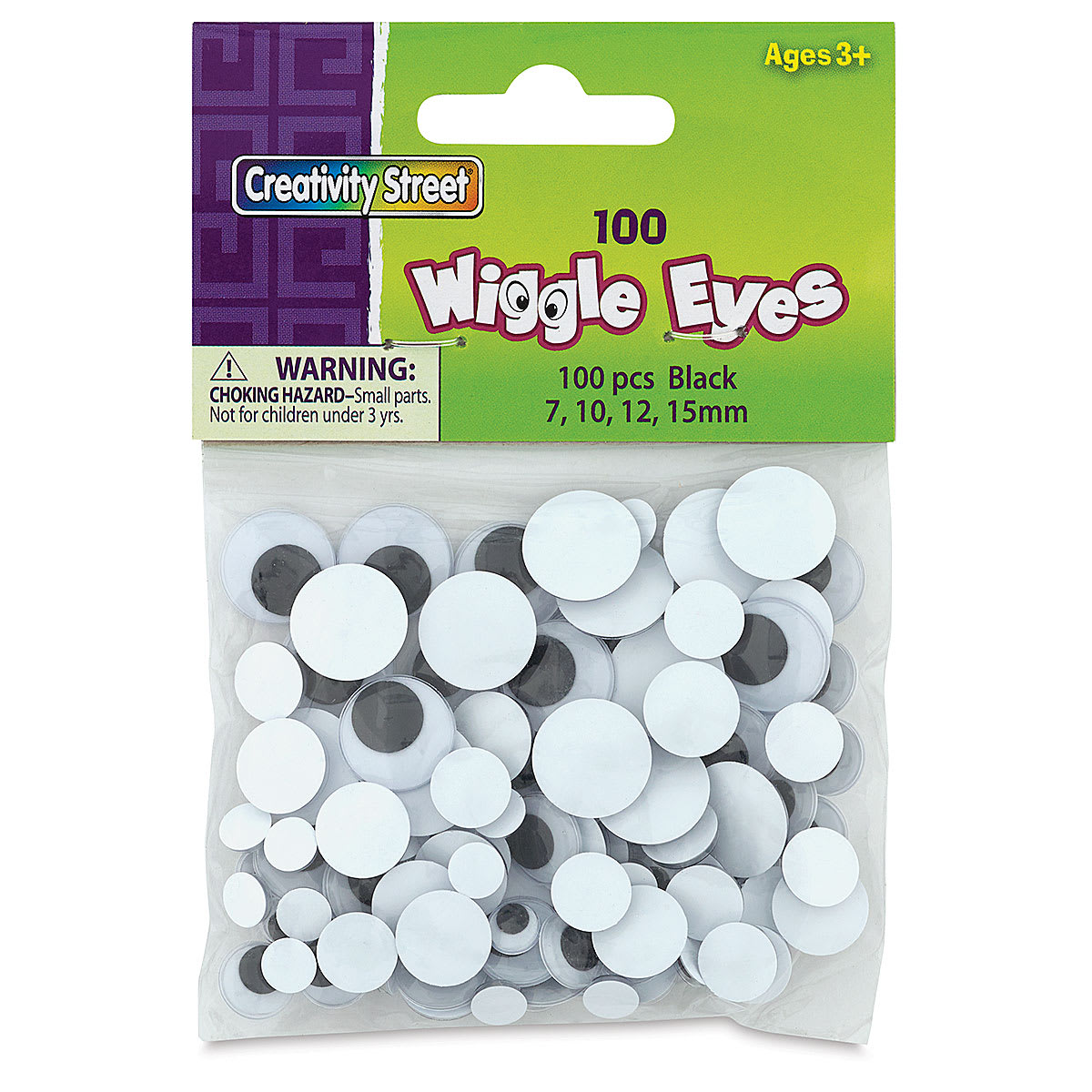 Creativity Street Colored Wiggle Eyes - Black, Assorted Sizes, Round, Pkg of 100