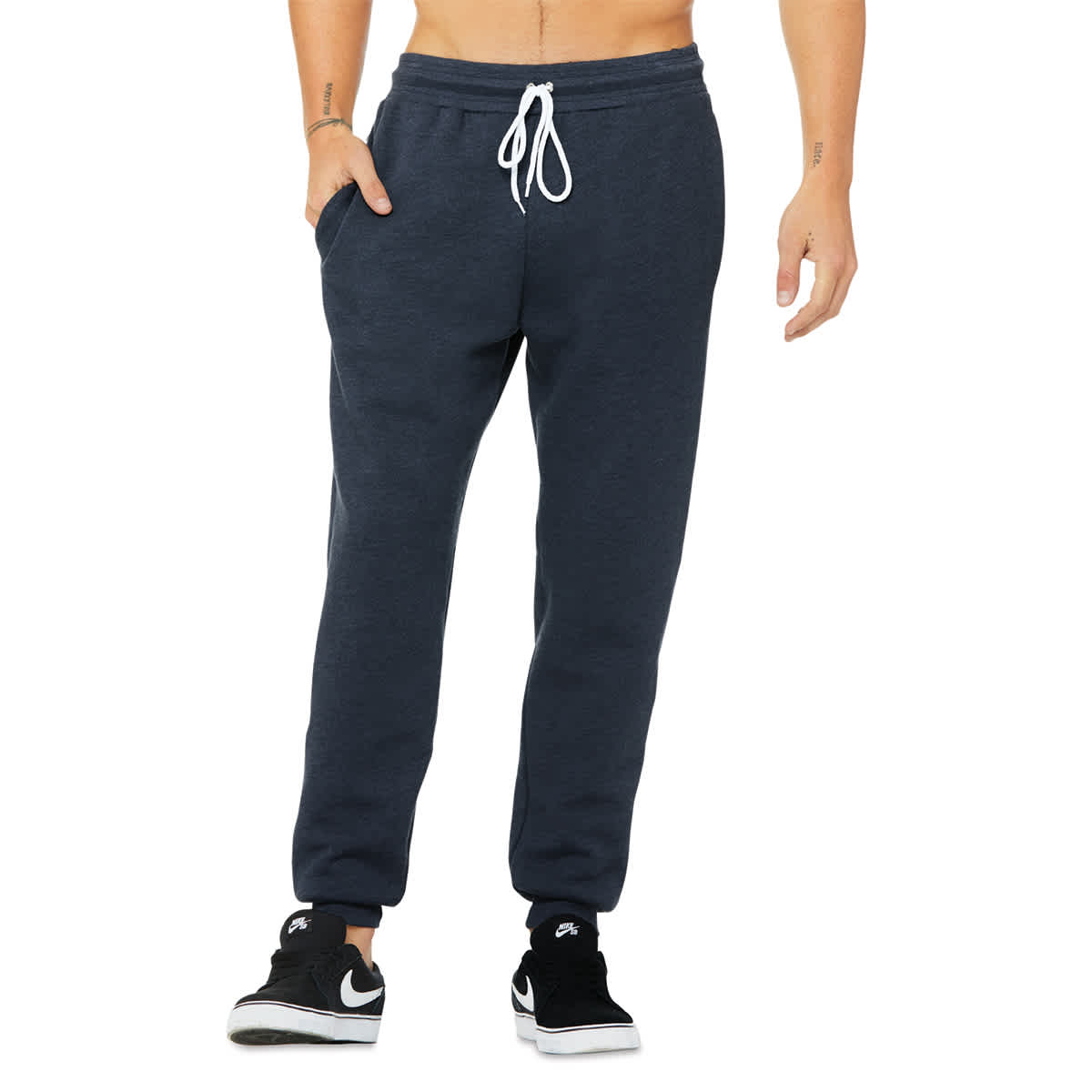 Bella Canvas Unisex Jogger Sweatpants - Navy Heather, Small - on person, front