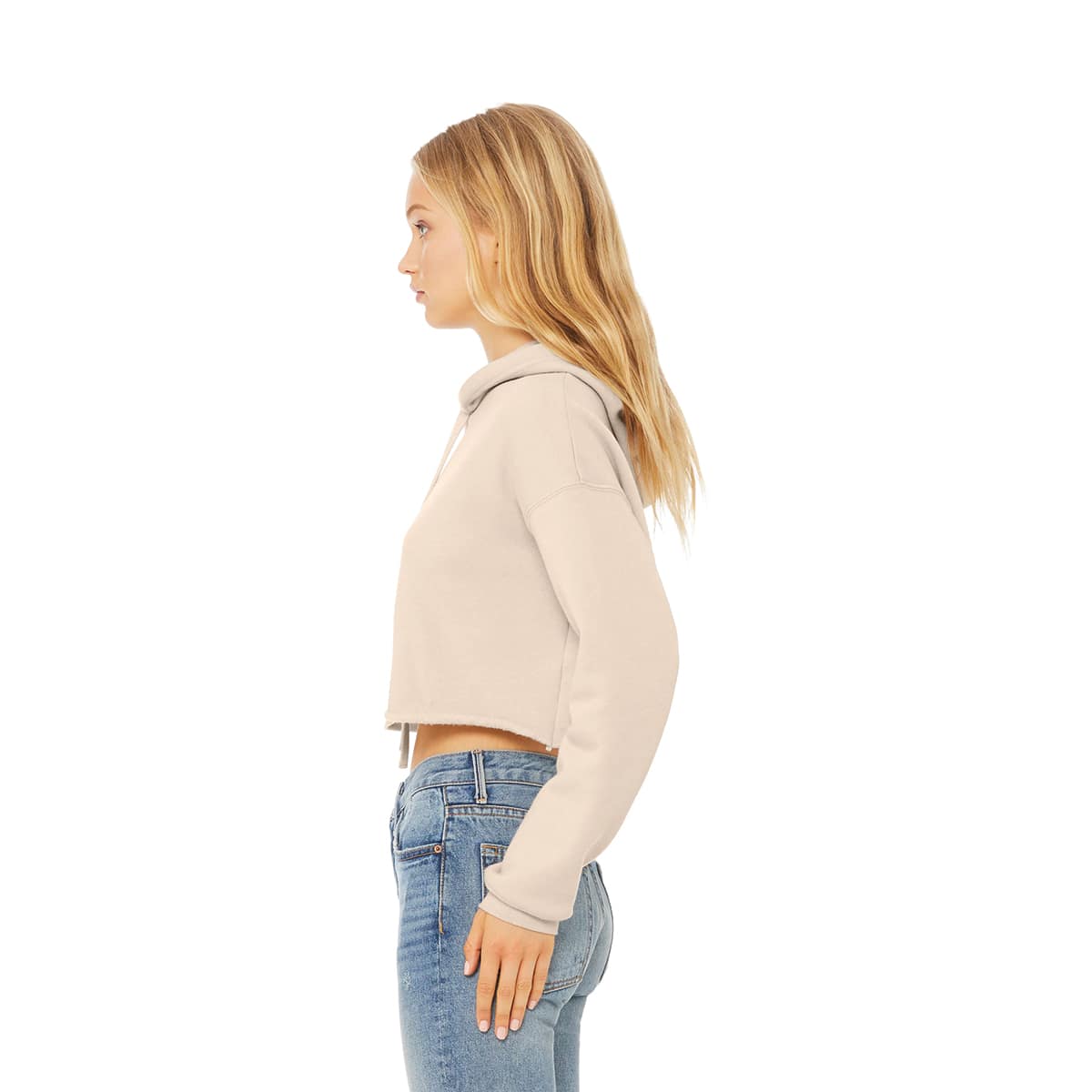 Bella + Canvas Cropped Fleece Hoodie - Heather Dust, Size Large - on person, side